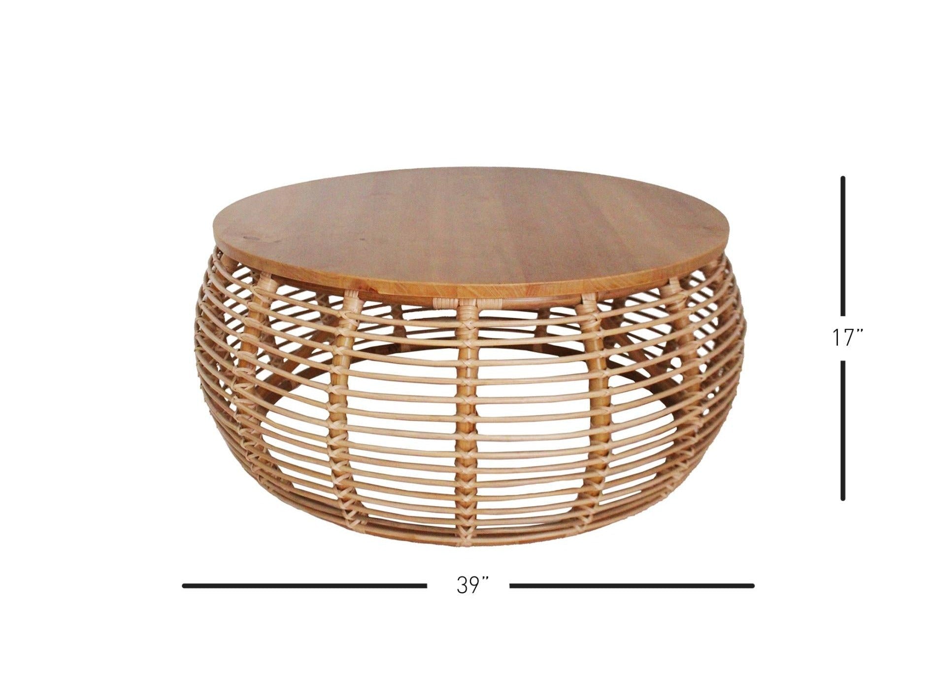 Iris Rattan Mid-Century Wooden Round Coffee Table