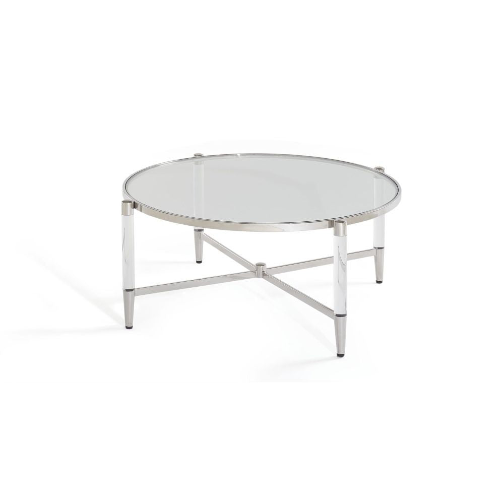 Mariyln Glass Top and Steel Base Round Coffee Table