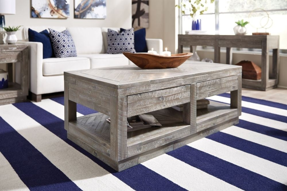 Herringbone Solid Wood Two Drawer Coffee Table