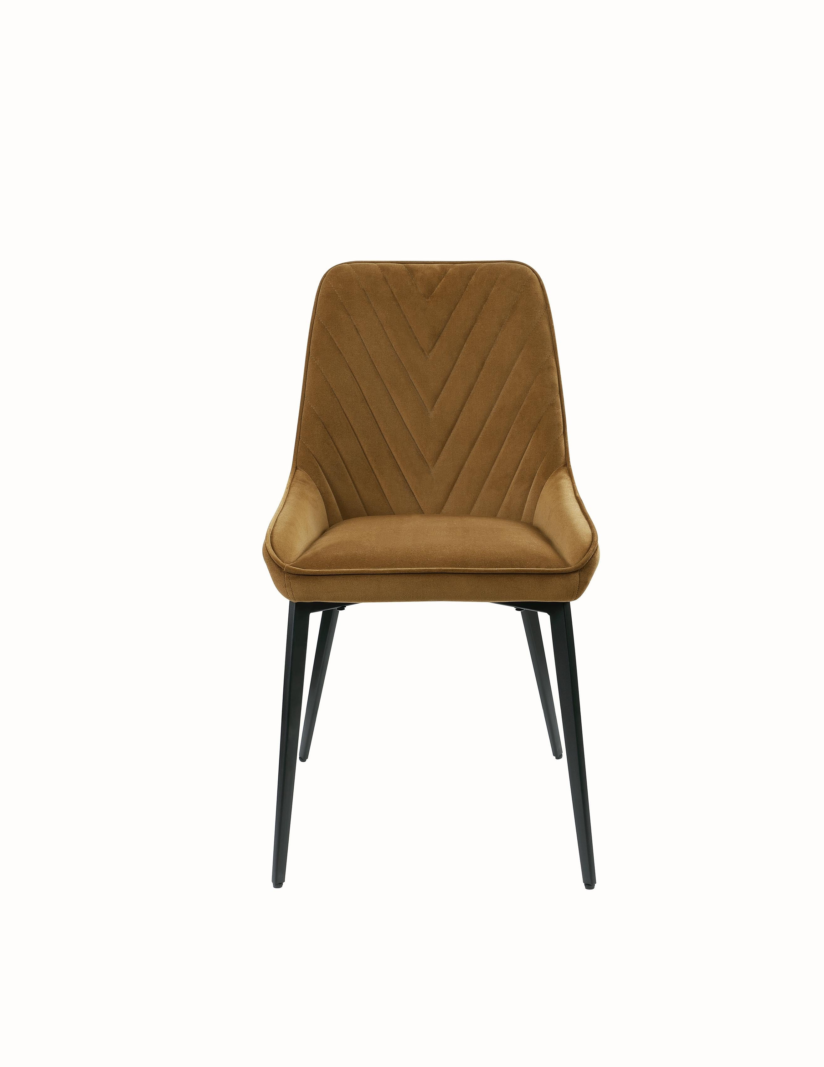 Lucia Upholstered Dining Chair in Cognac Velvet and Black Metal (Set of 2)