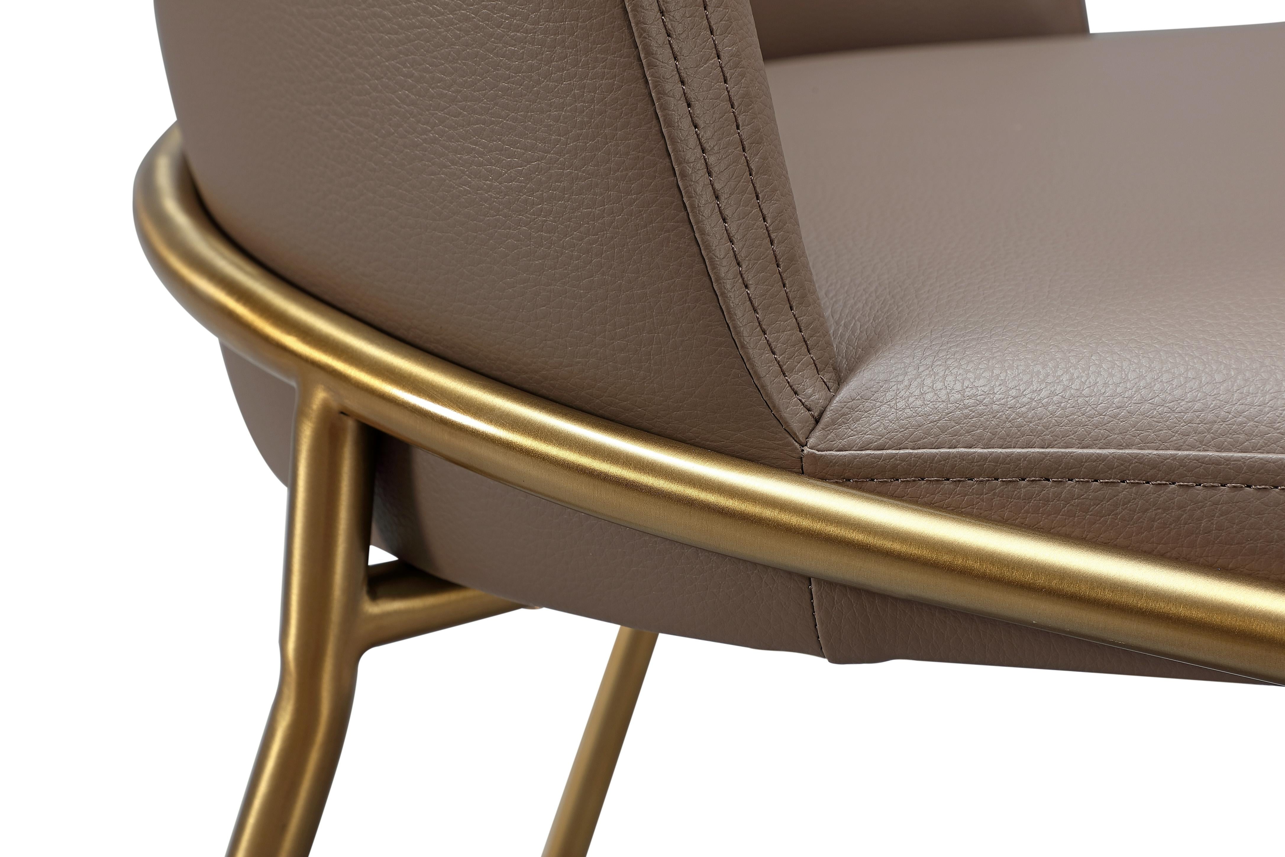 Doheny Leather Upholstered Metal Leg Dining Chair in Boots and Brass (Set of 2)