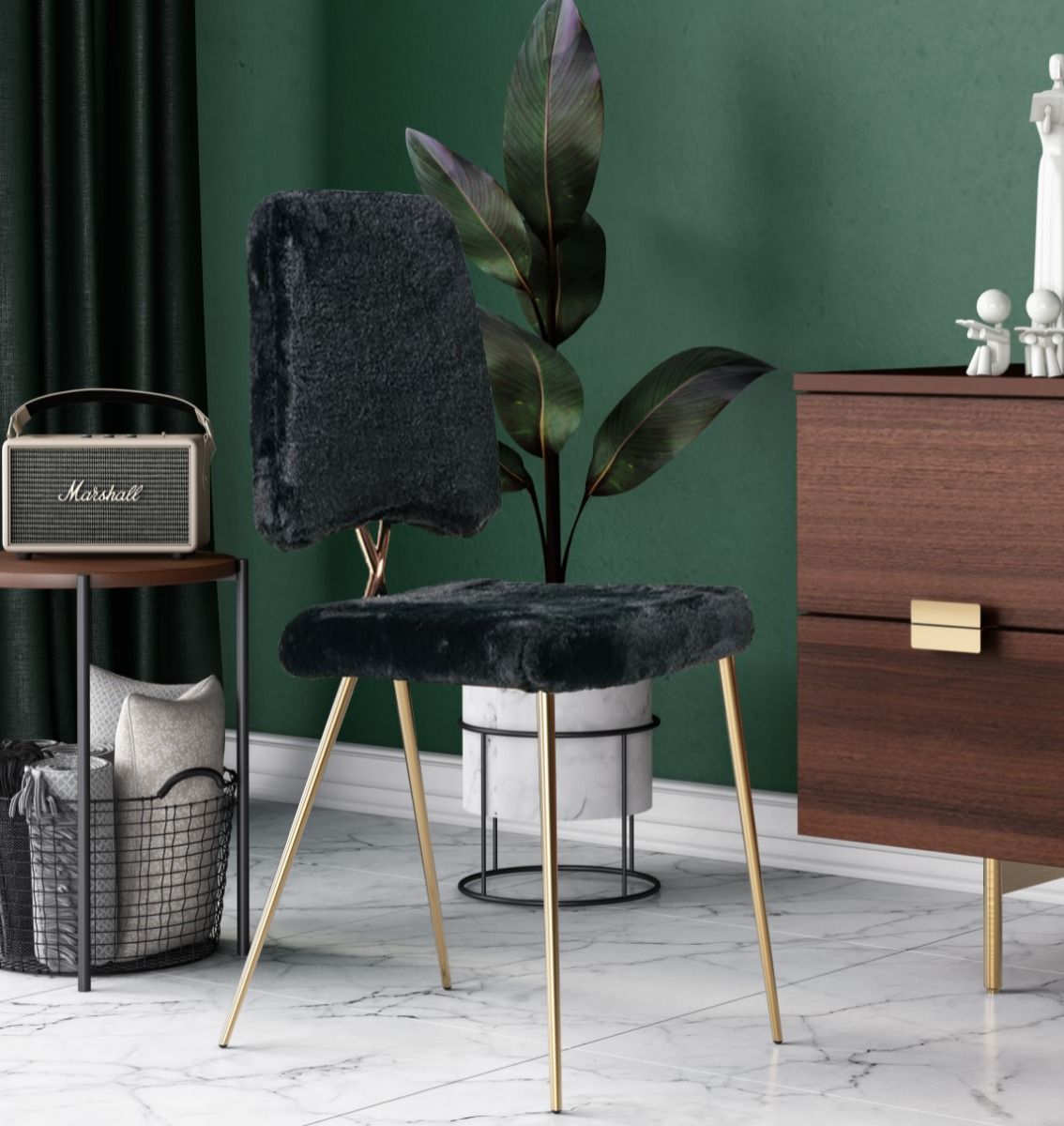 Candace - Modern Black Faux Fur Dining Chair (Set of 2)