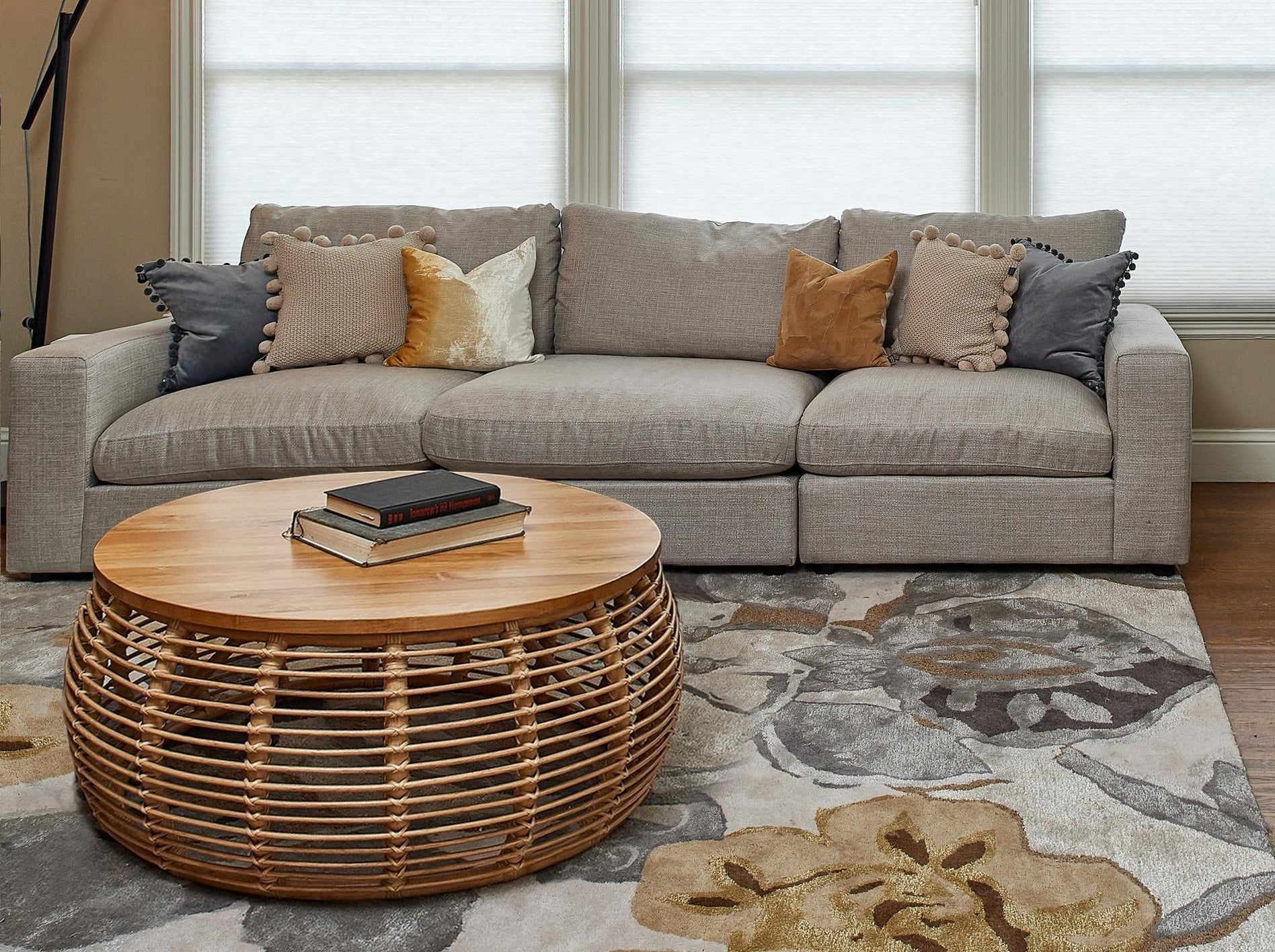 Iris Rattan Mid-Century Wooden Round Coffee Table
