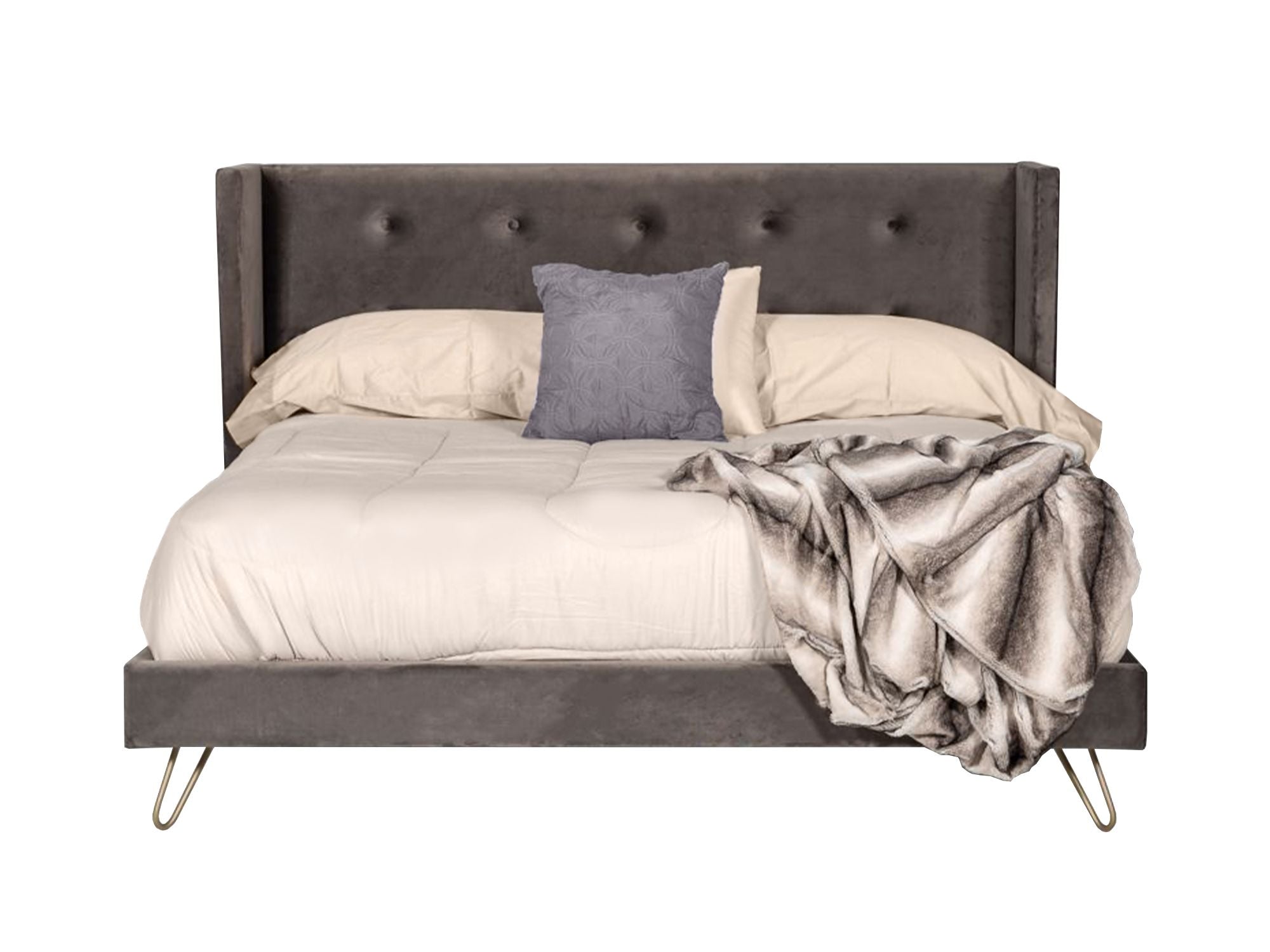 Nova Domus Bryan Modern Grey Velvet & Gold Bed