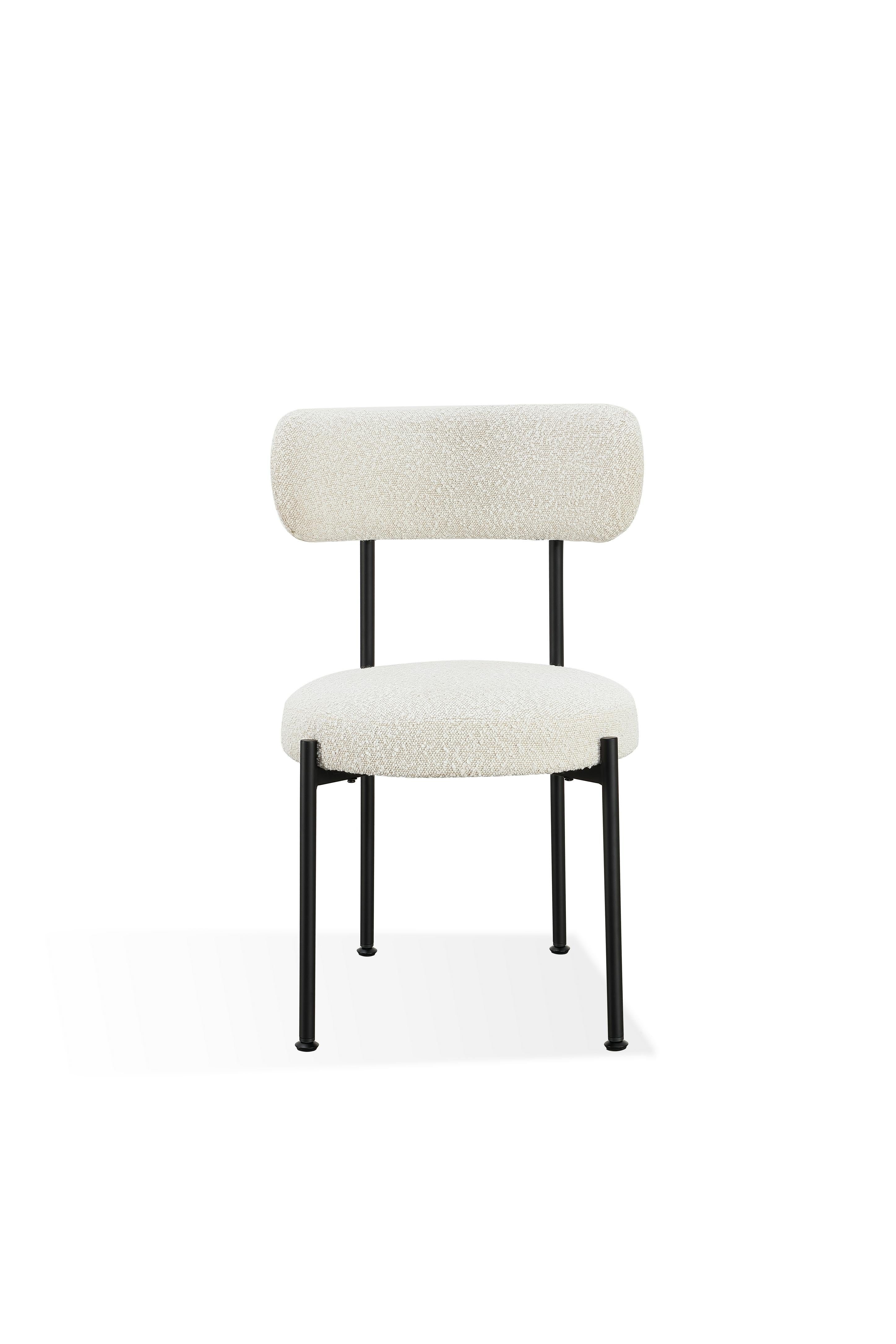 Aere Boucle Upholstered Metal Leg Dining Chair in Ivory and Black (Set of 2)
