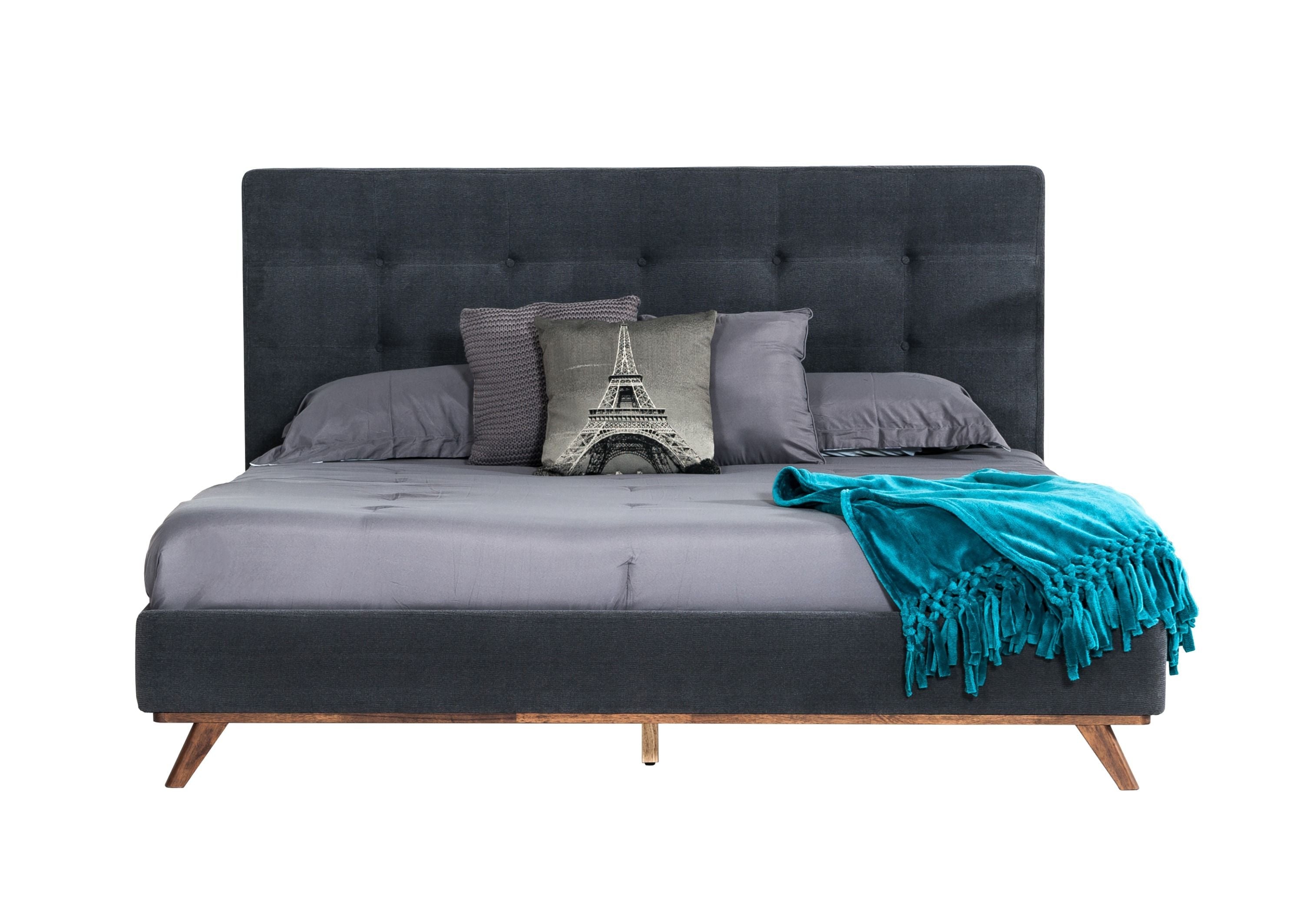 Modrest Addison Mid-Century Modern Grey Fabric & Walnut Bed