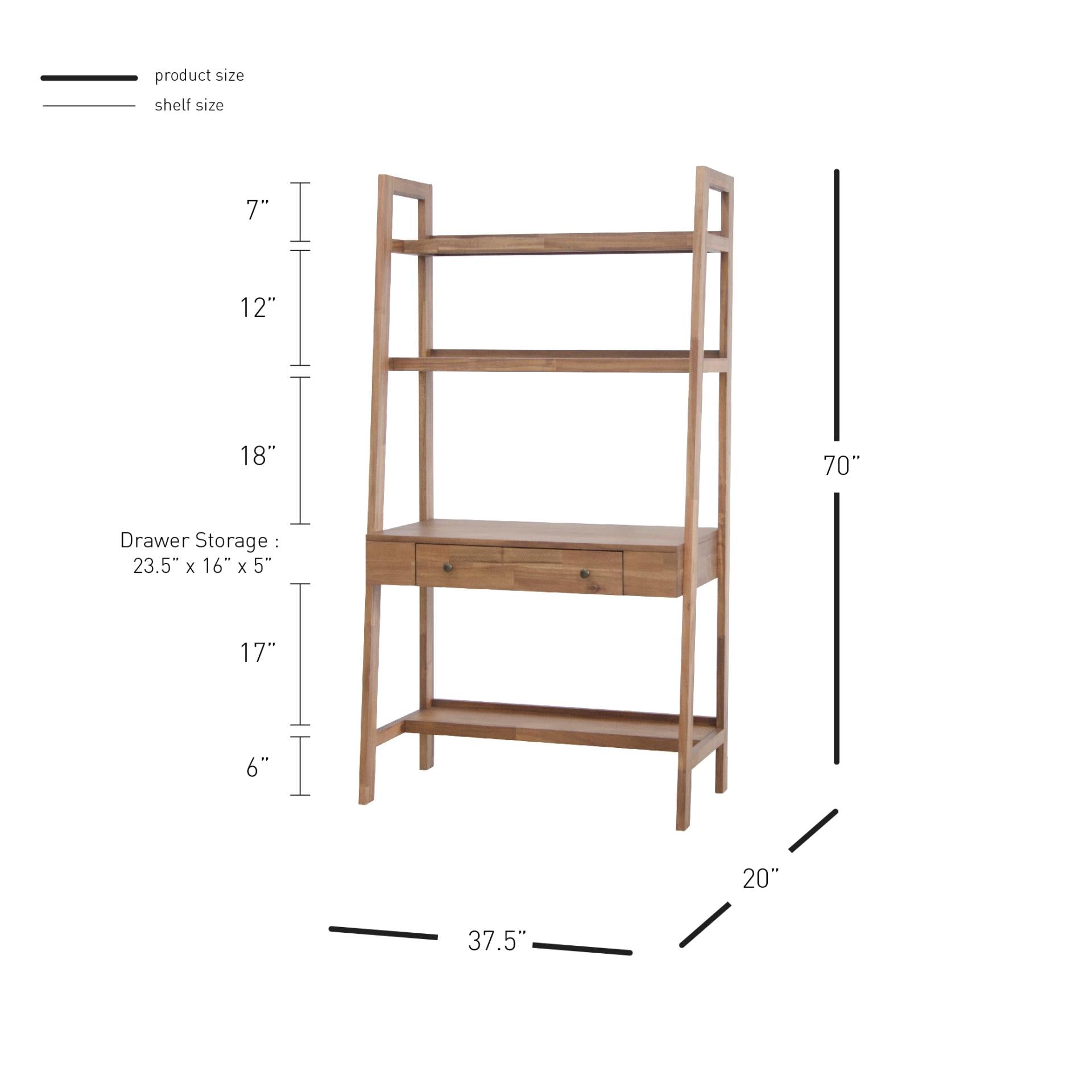 Henley KD Wooden Mid-Century Stair Wall Desk & Bookshelves