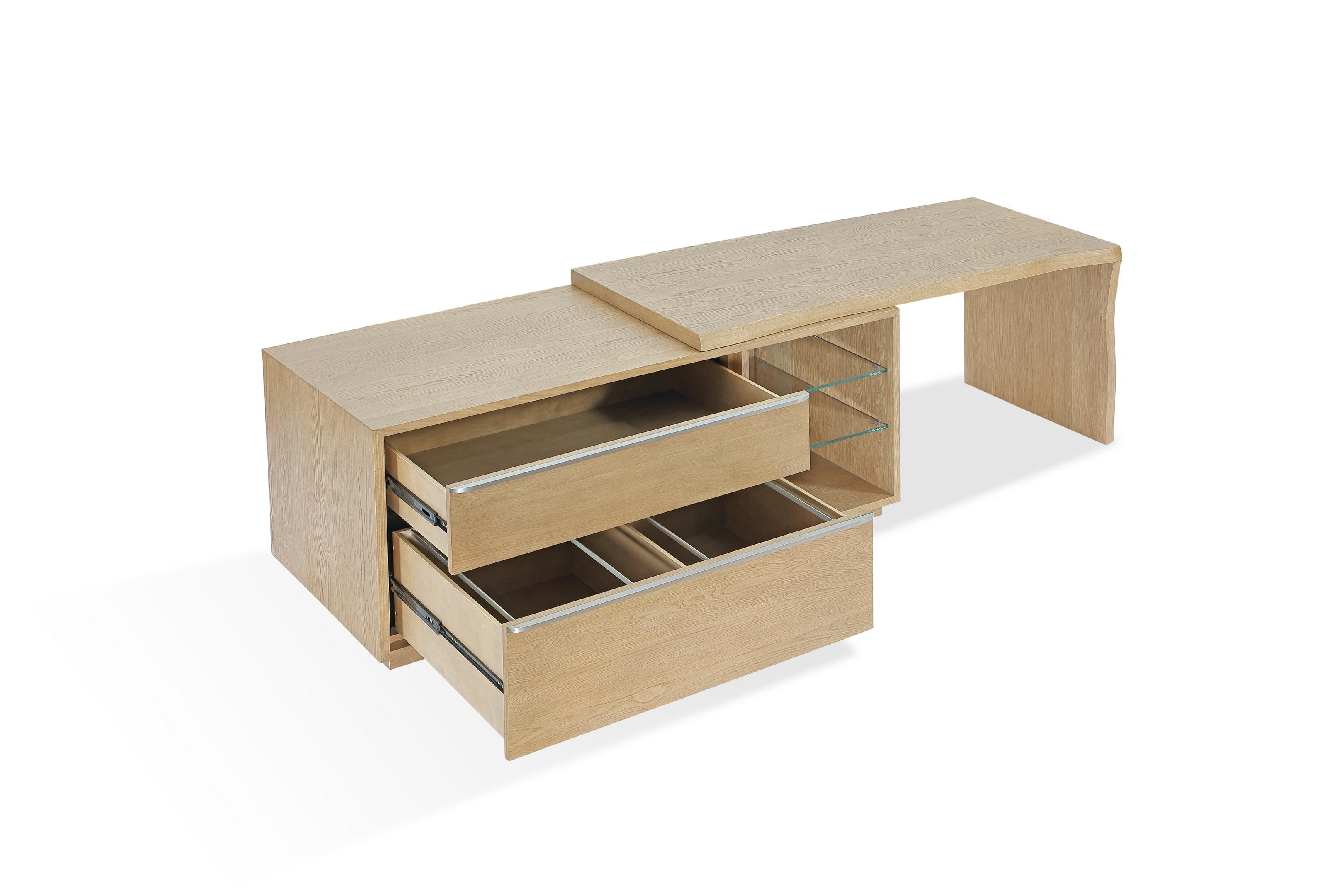 One Live Edge Edge Executive Desk in White Oak and Glass