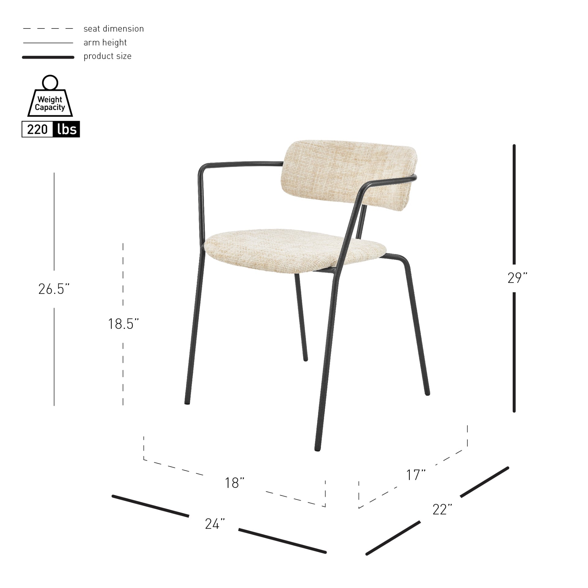 Alivia  Fabric Dining Side Arm Chair