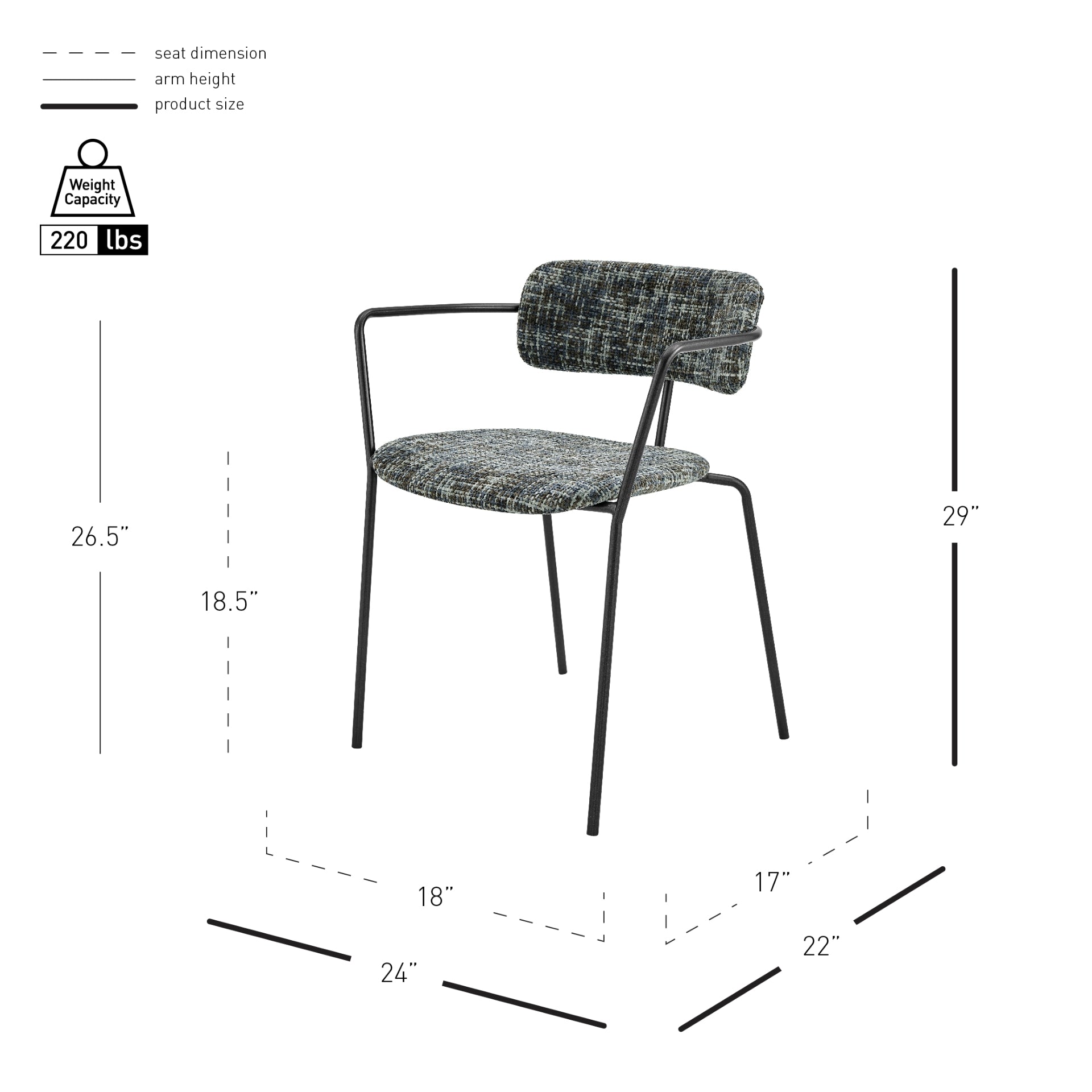 Alivia  Fabric Dining Side Arm Chair (Set of 2)
