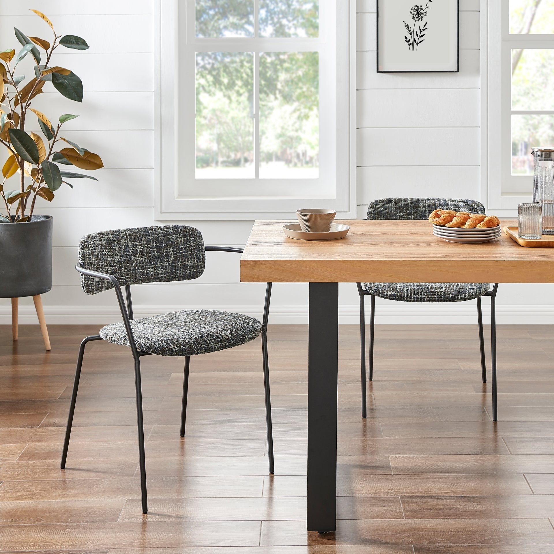 Alivia  Fabric Dining Side Arm Chair (Set of 2)