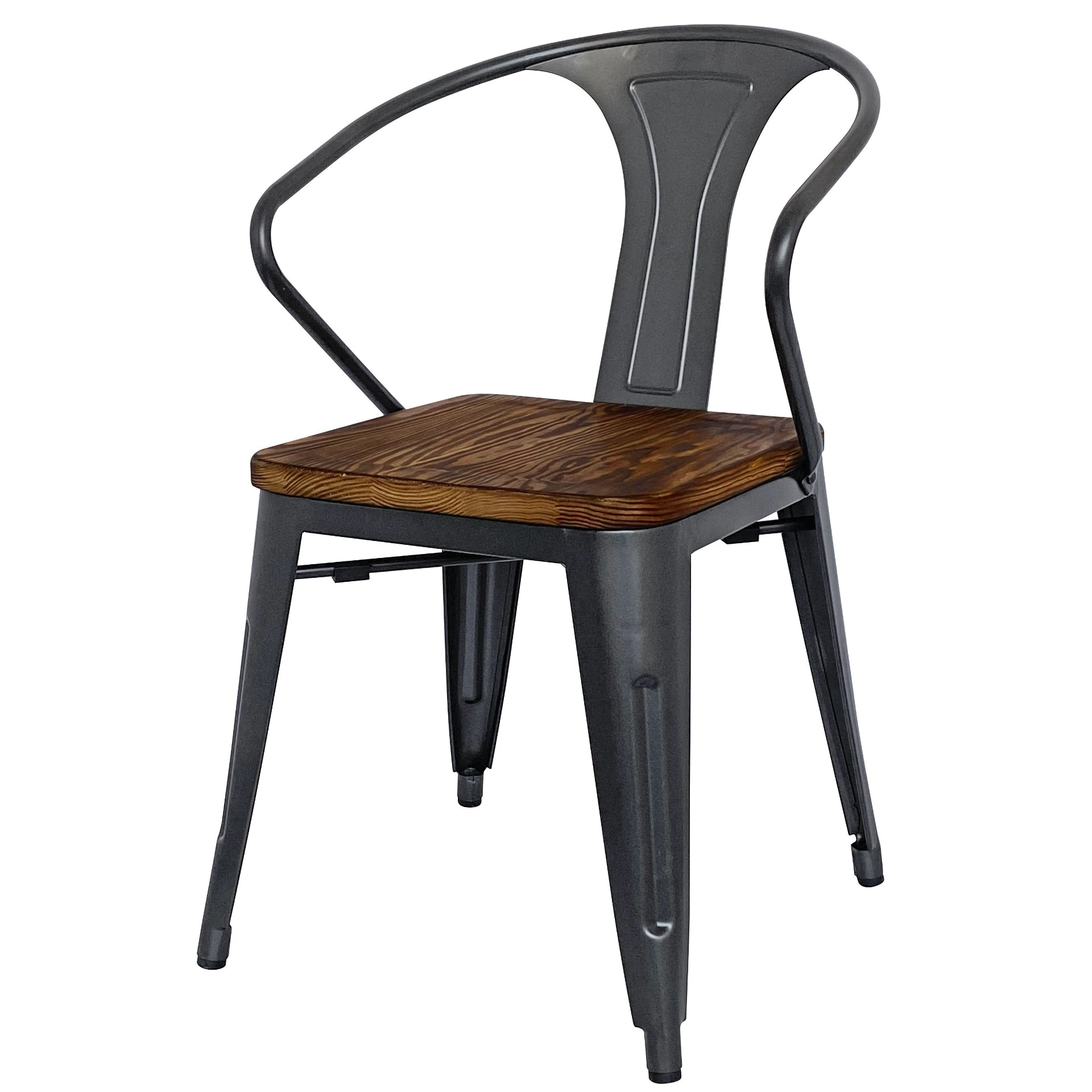 Metropolis Metal Dining Side Arm Chair Wood Seat (Set of 4)