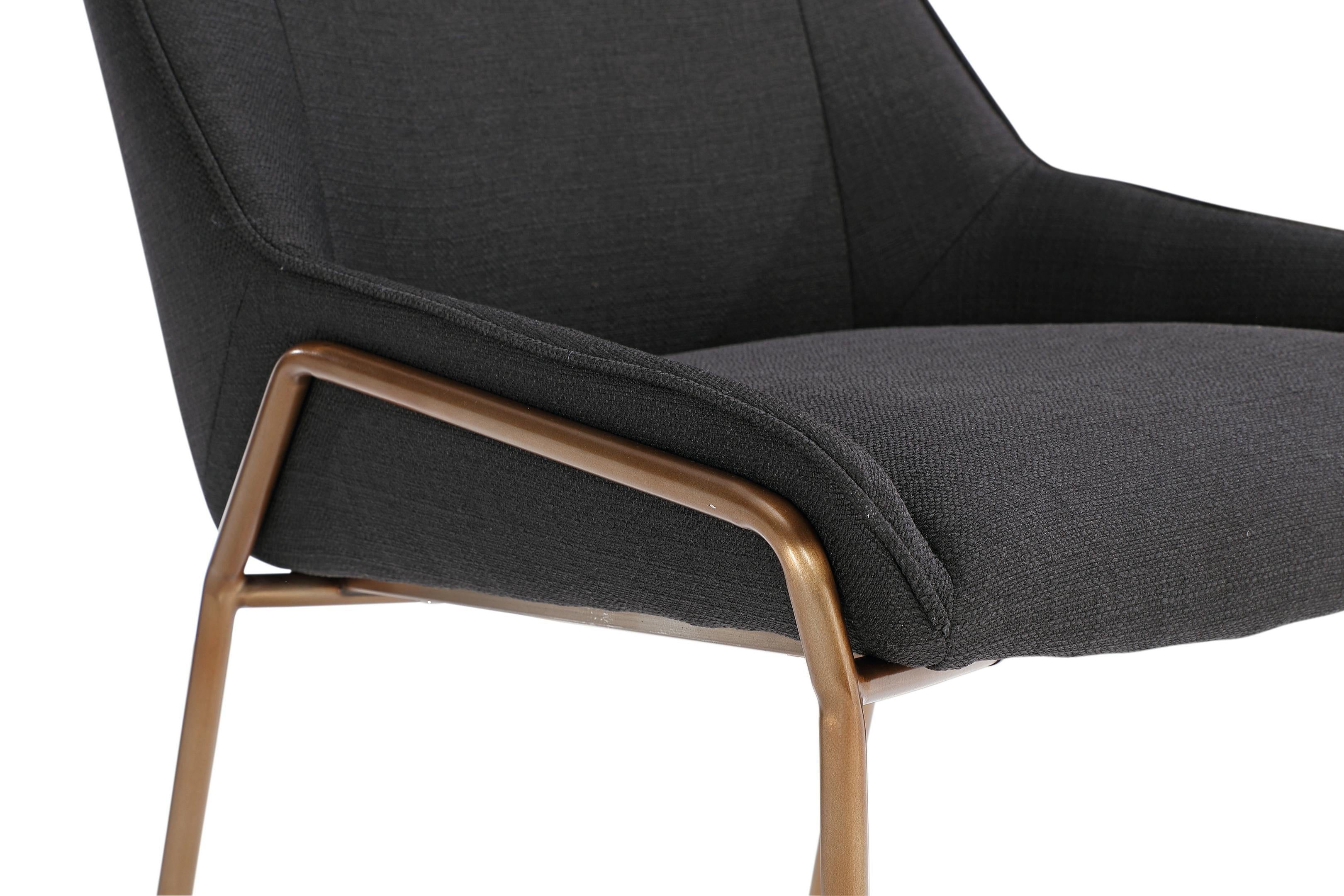 Cyrus Upholstered Dining Chair in Coal Fabric and Brushed Bronze Metal (Set of 2)