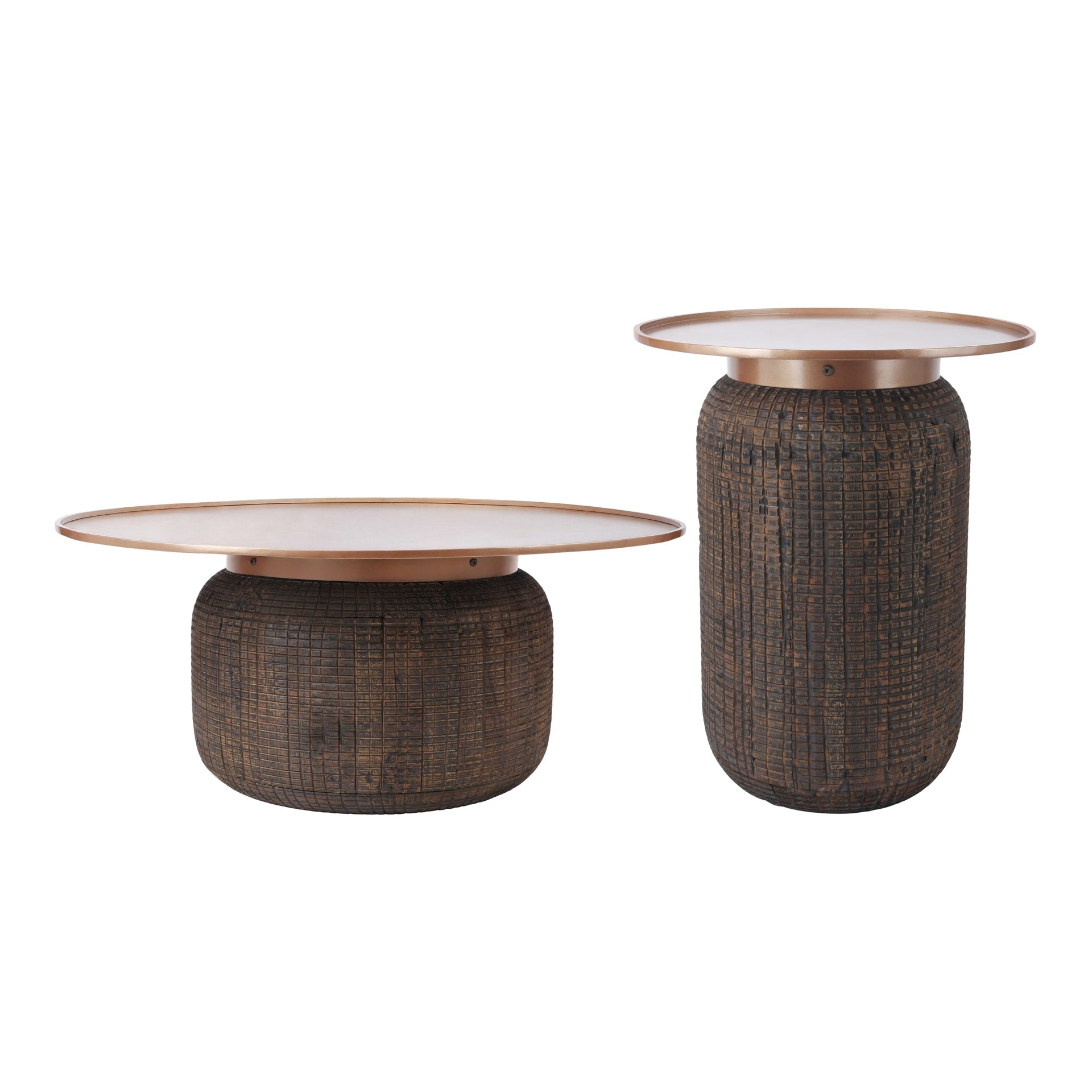 Atalia  Recycled Teak Root Side/ End Table w/ Steel Tray Top