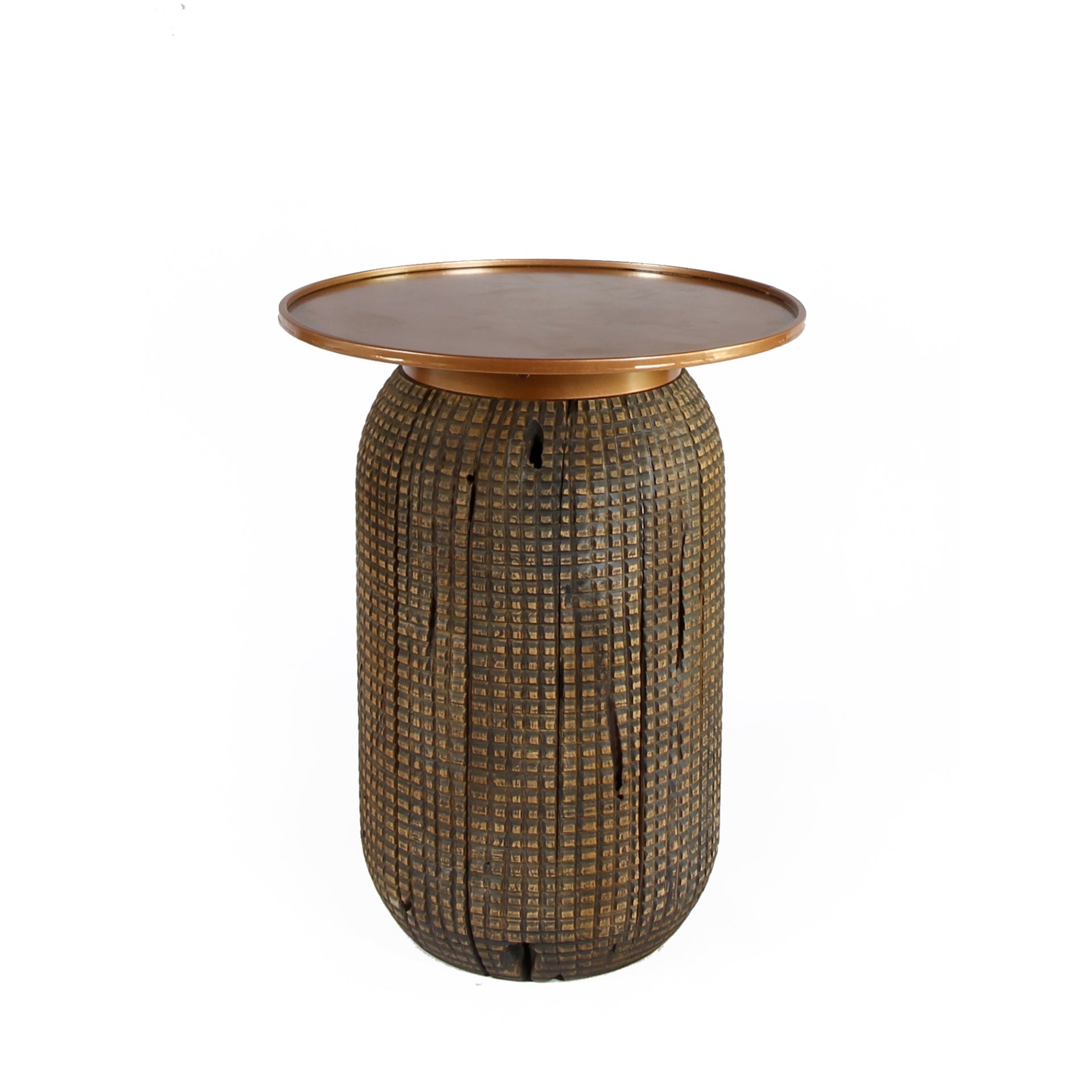 Atalia  Recycled Teak Root Side/ End Table w/ Steel Tray Top
