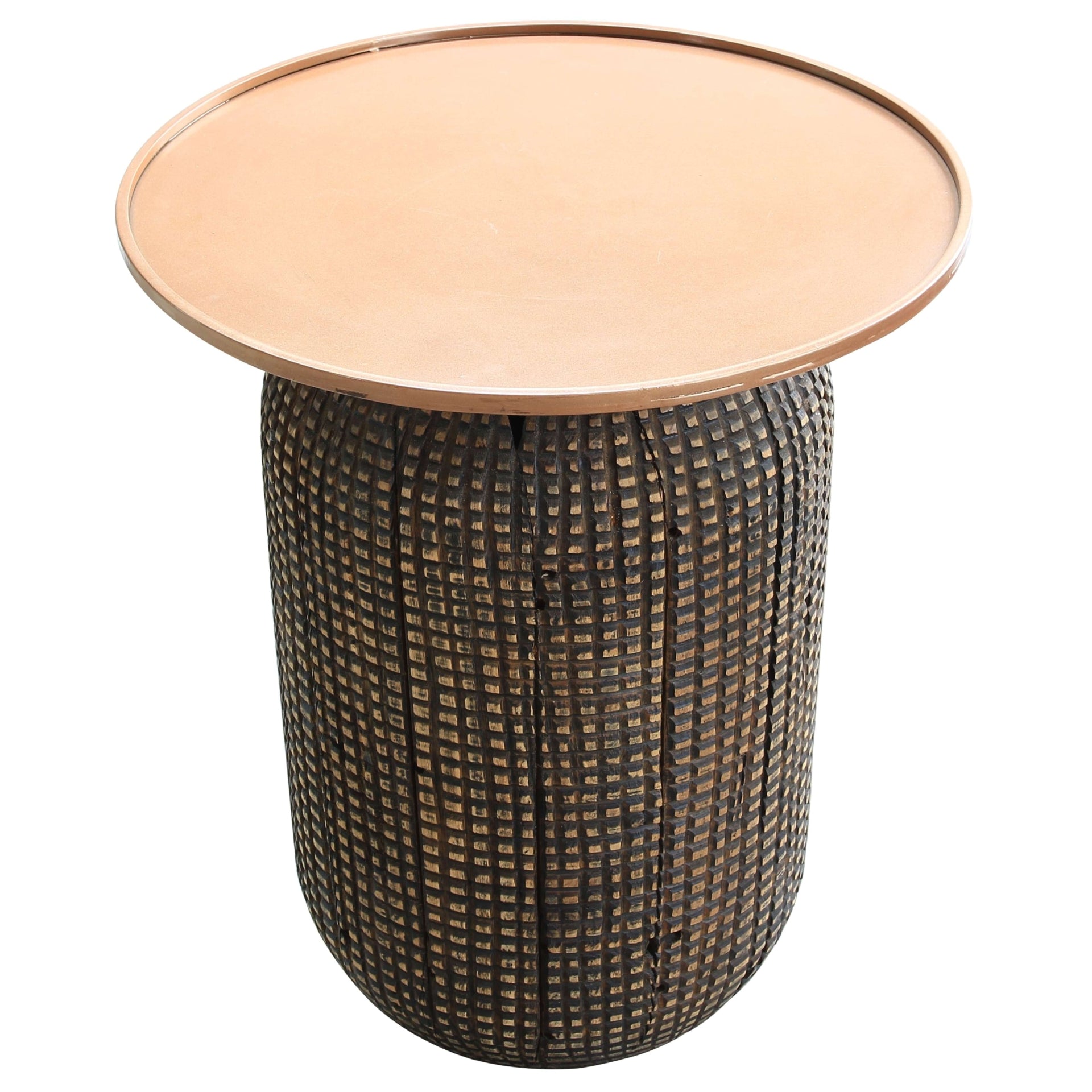 Atalia  Recycled Teak Root Side/ End Table w/ Steel Tray Top