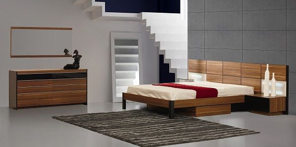 Rondo Mid-Century Platform Bed w/ Nightstands Storage And Lights