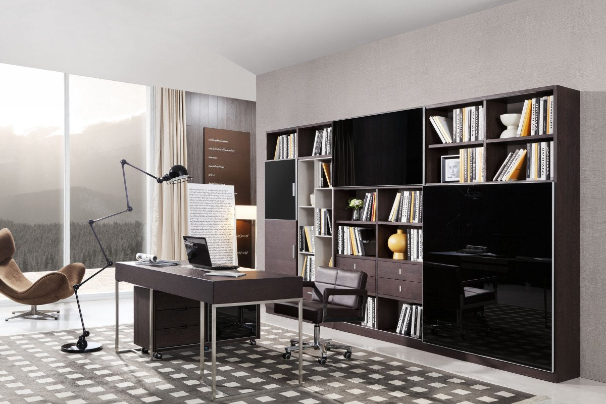 Modrest Ezra Modern Brown Oak and Grey Office Desk w/ Side Cabinet - What A Room