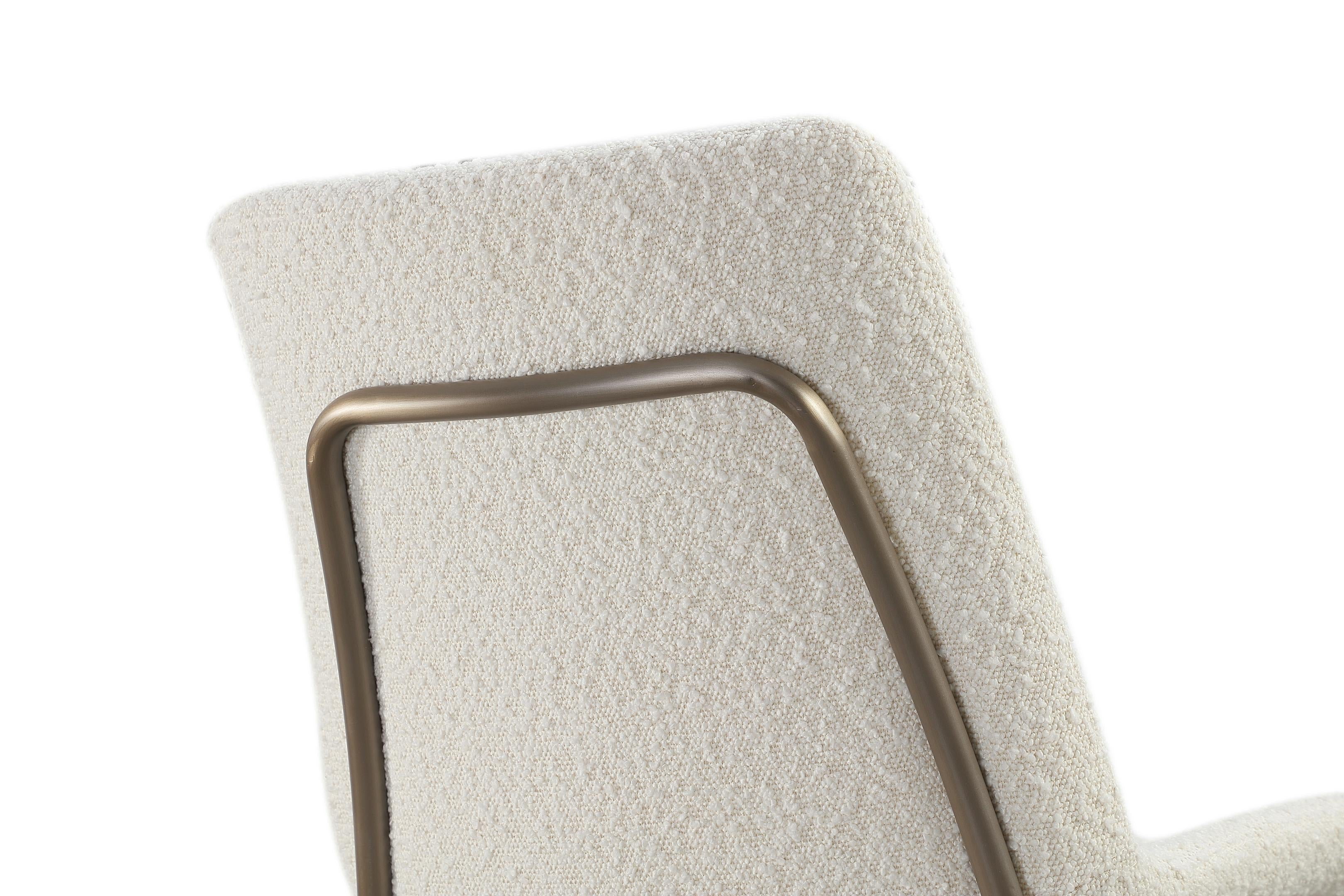 Jade Upholstered Dining Chair in Cottage Cheese Boucle and Brushed Nickel Metal (Set of 2)