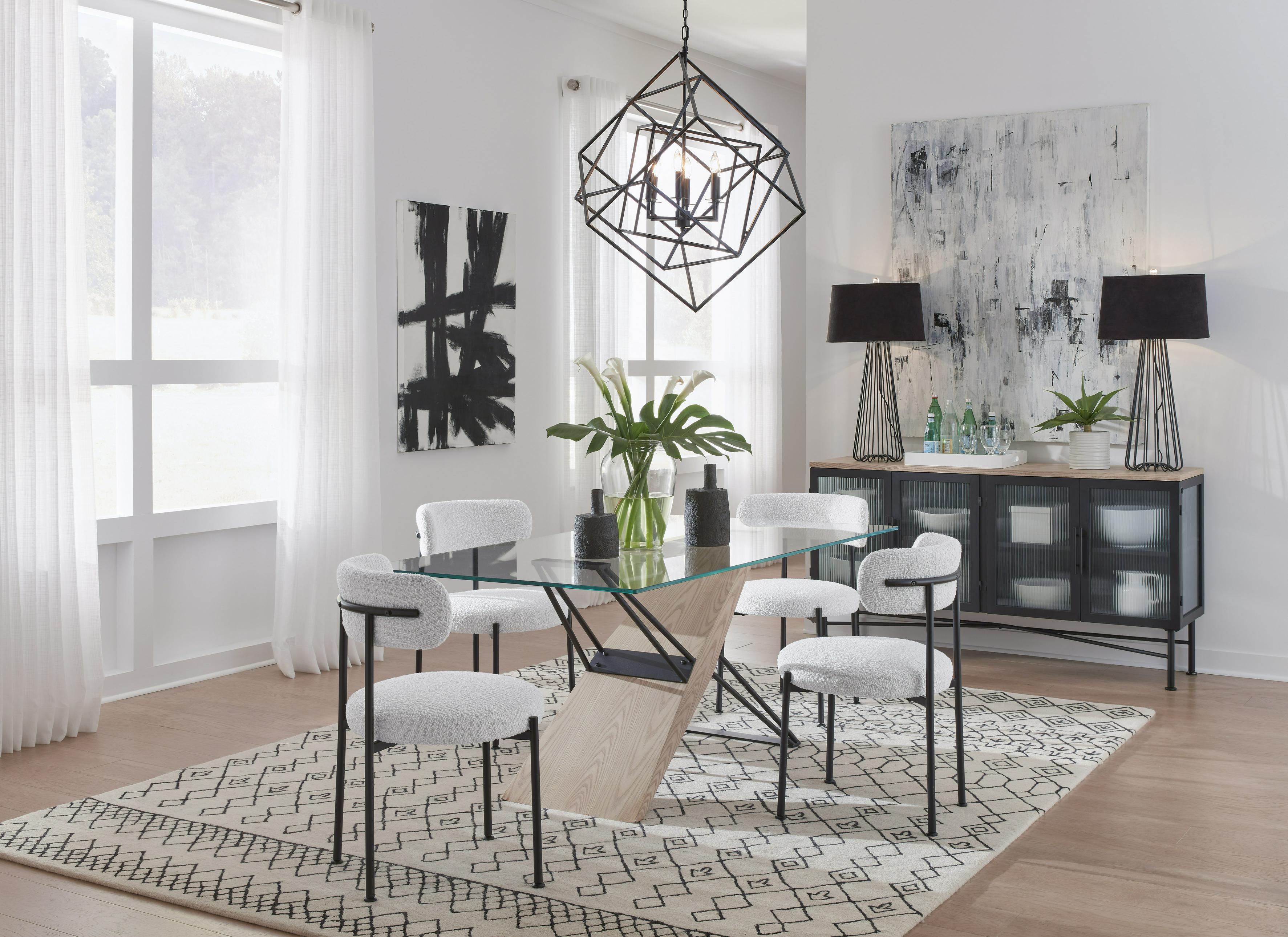 Aere Boucle Upholstered Metal Leg Dining Chair in Ivory and Black (Set of 2) - What A Room