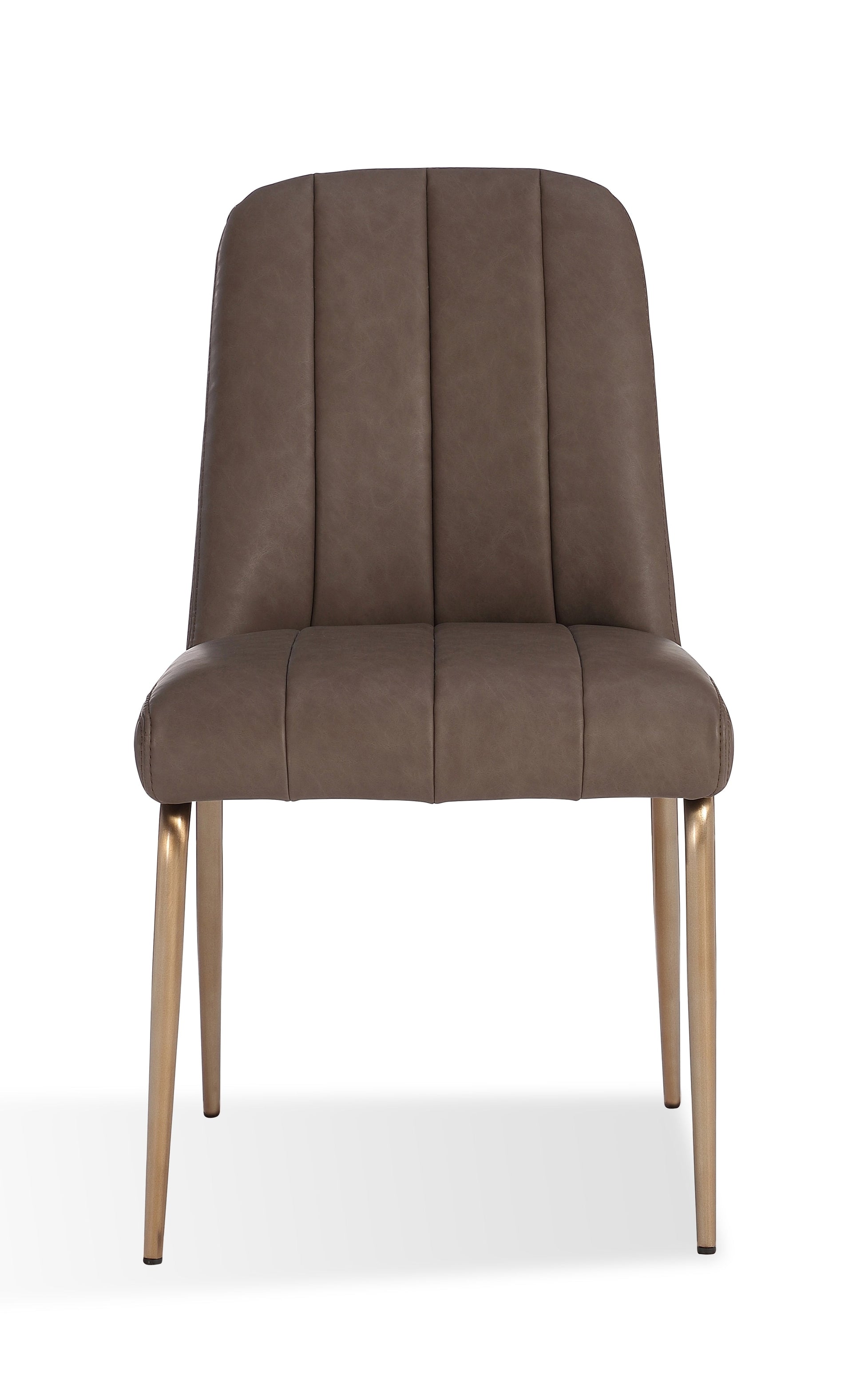 Apollo Upholstered Dining Chair in Cinnamon Synthetic Leather and Brushed Bronze Metal (Set of 2) - What A Room