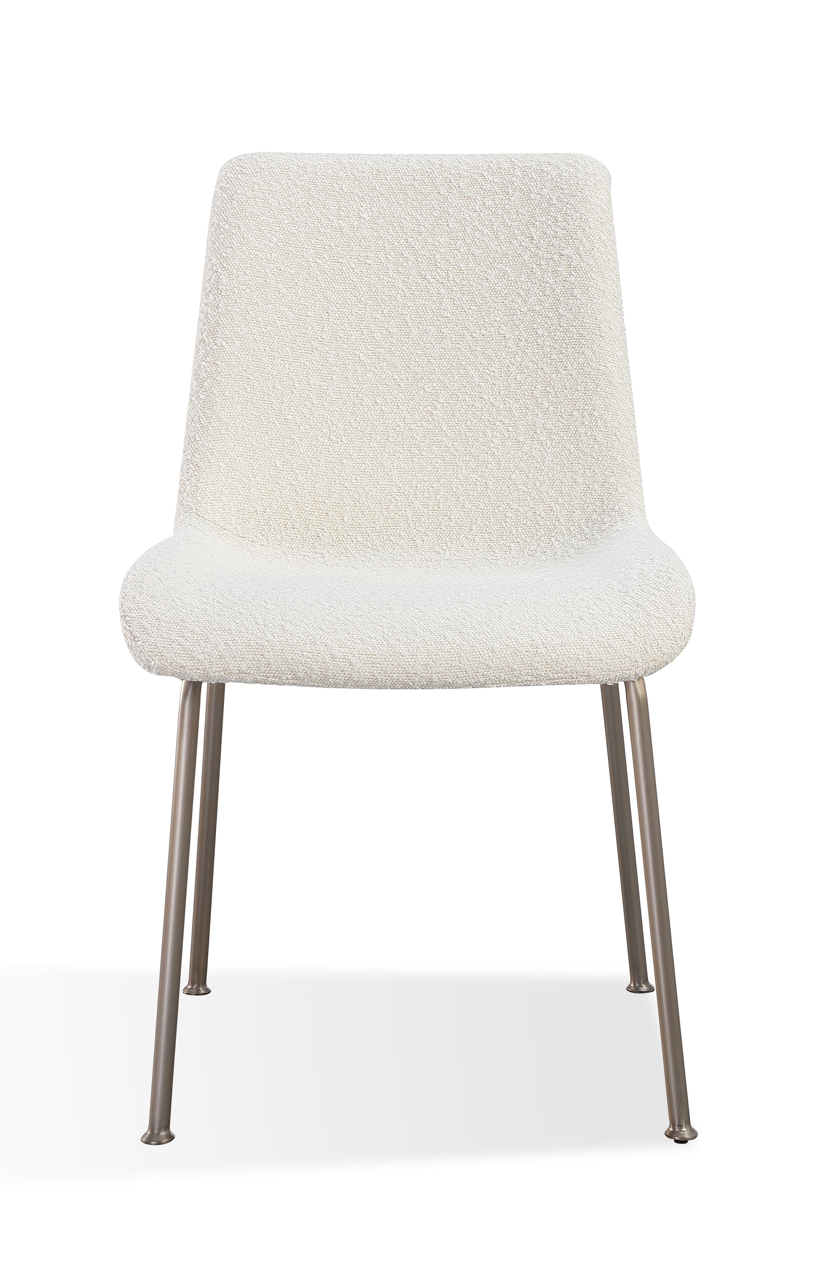 Jade Upholstered Dining Chair in Cottage Cheese Boucle and Brushed Nickel Metal (Set of 2)