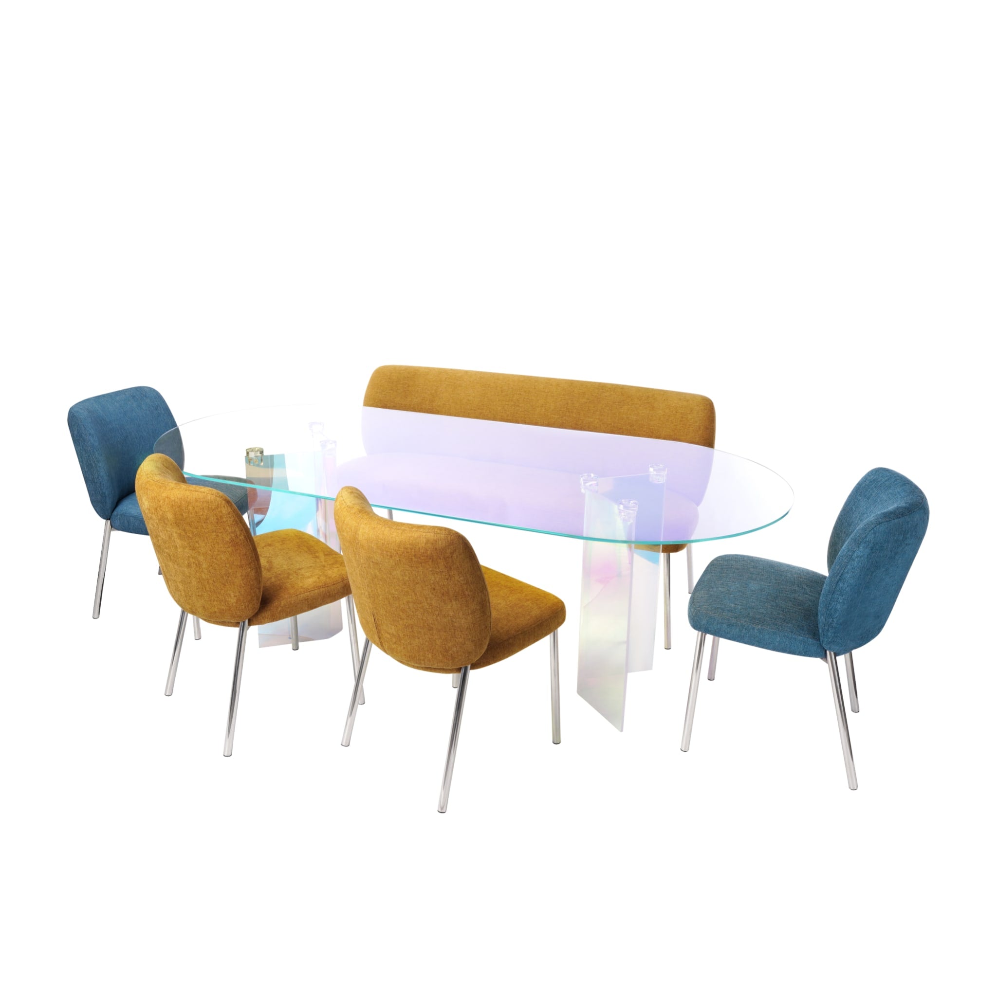 Fomo Chenille-upholstered Stainless Steel Base Dining Chair in Azure (Set of 2)