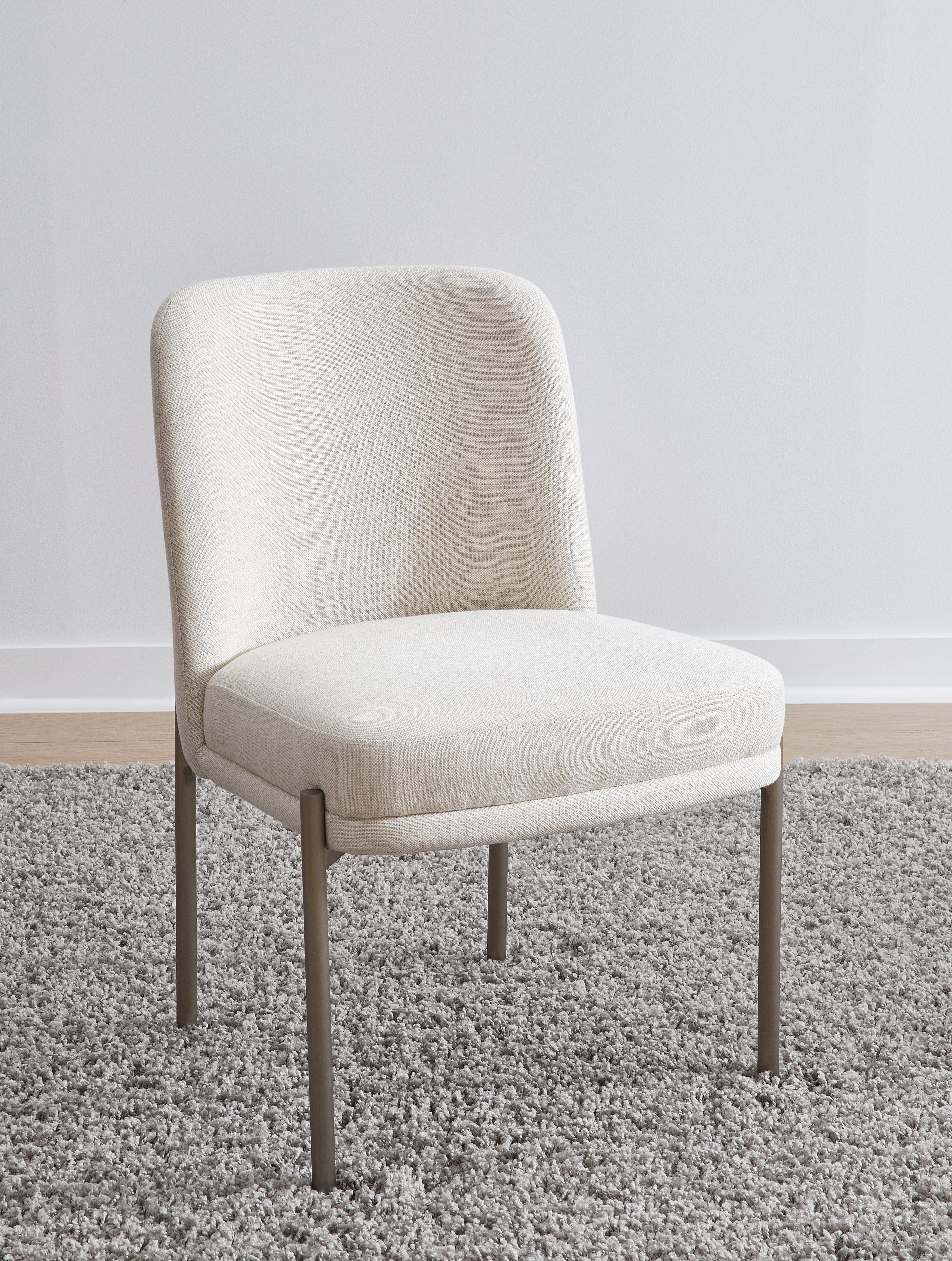 Dion Upholstered Dining Chair in Natural Light Linen and Brushed Nickel Metal (Set of 2)