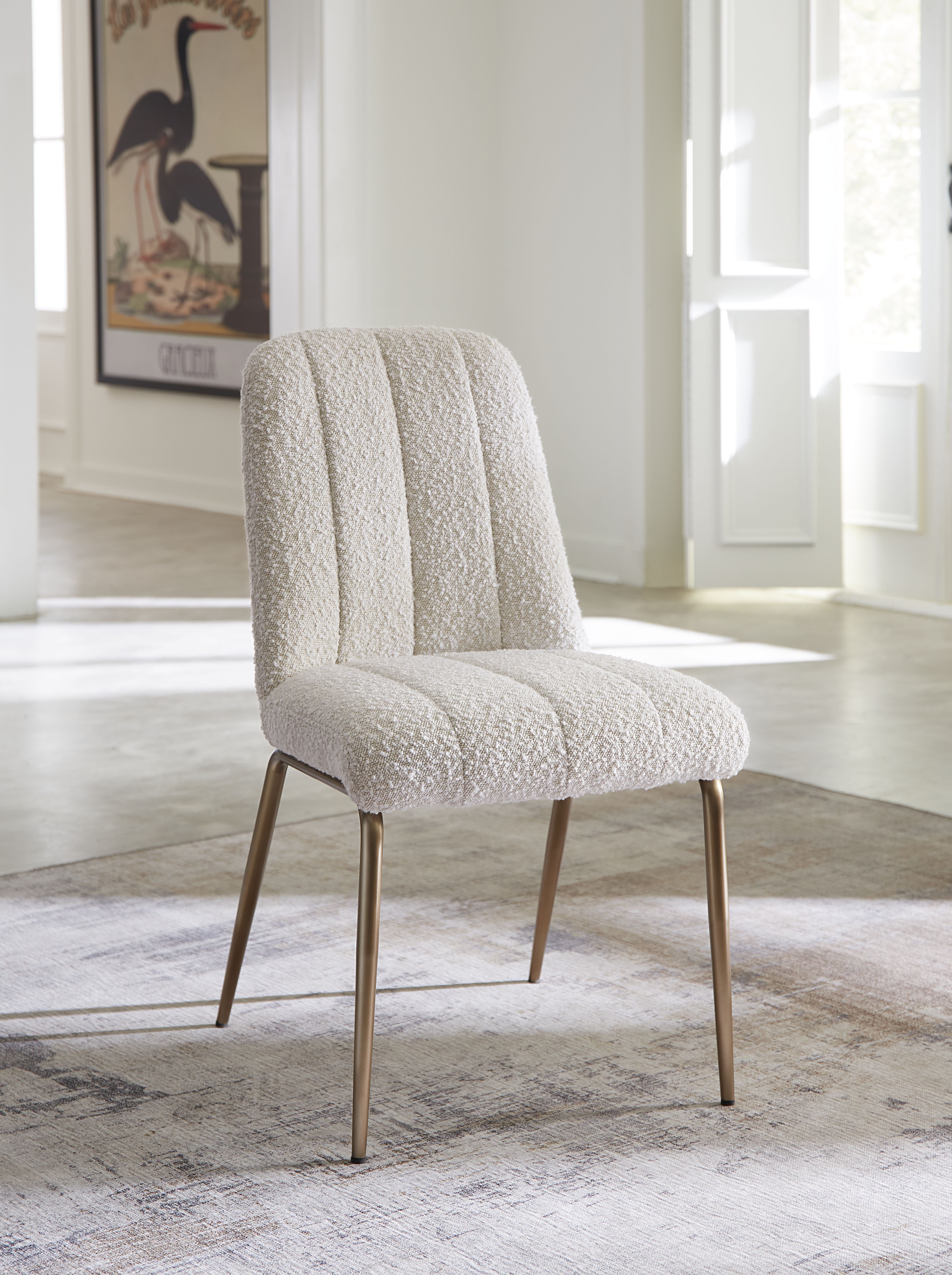 Apollo Upholstered Dining Chair in Ricotta Boucle and Brushed Bronze Metal (Set of 2)