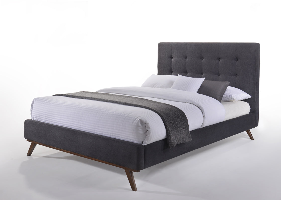 Modrest Addison Mid-Century Modern Grey Fabric & Walnut Bed