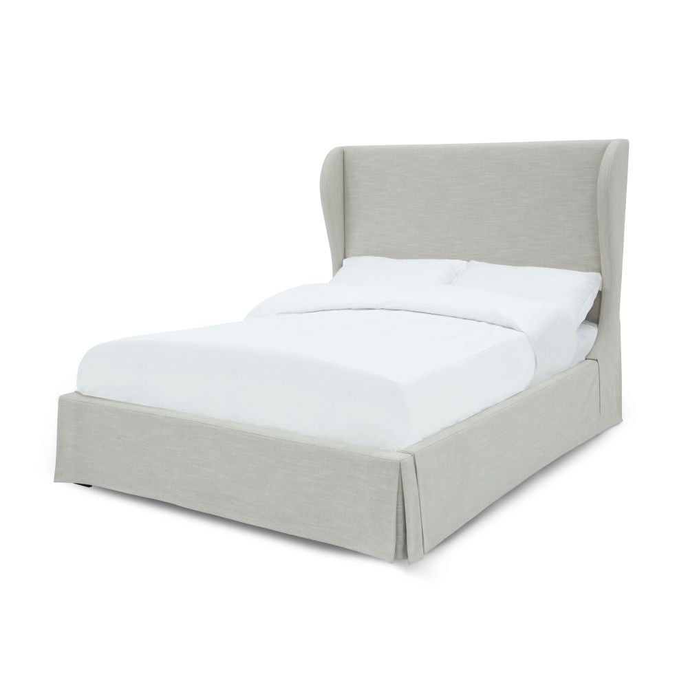 Hera Upholstered Skirted Panel Bed in Oatmeal