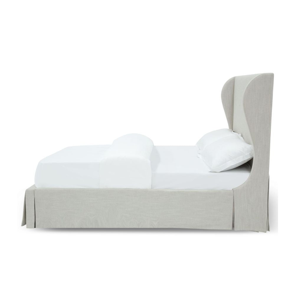 Hera Upholstered Skirted Storage Panel Bed in Oatmeal