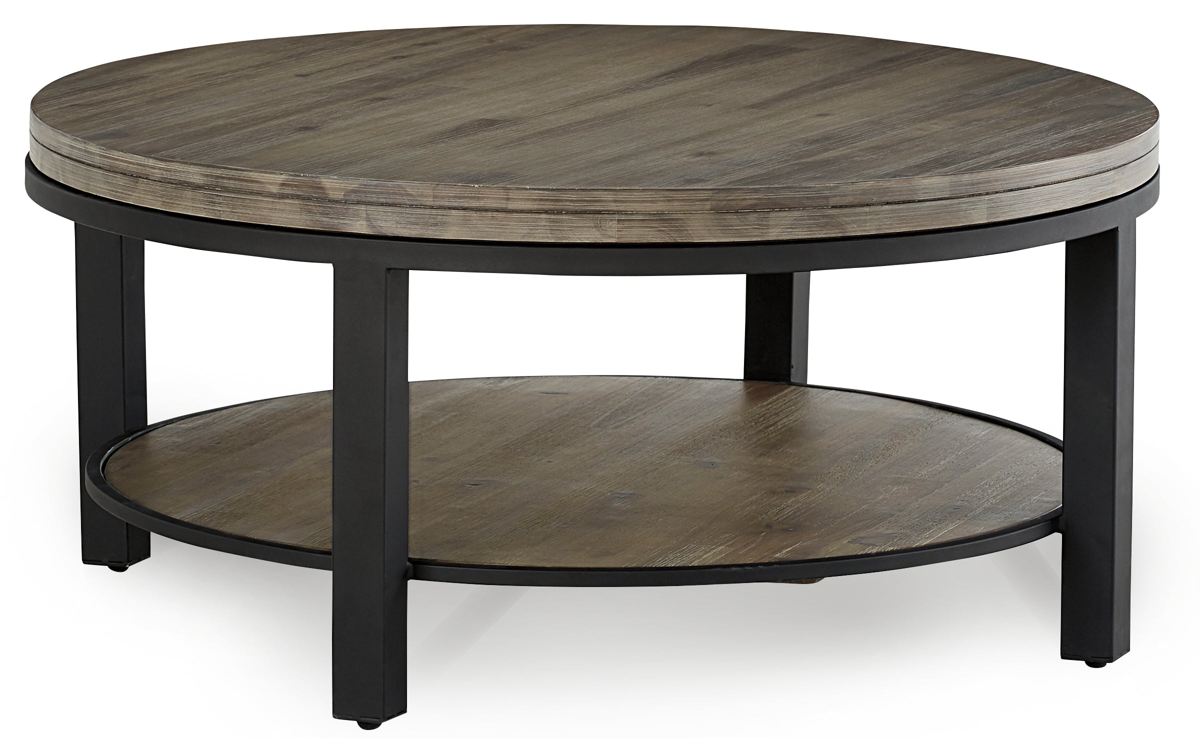 Canyon Solid Wood and Metal Round Coffee Table in Washed Grey