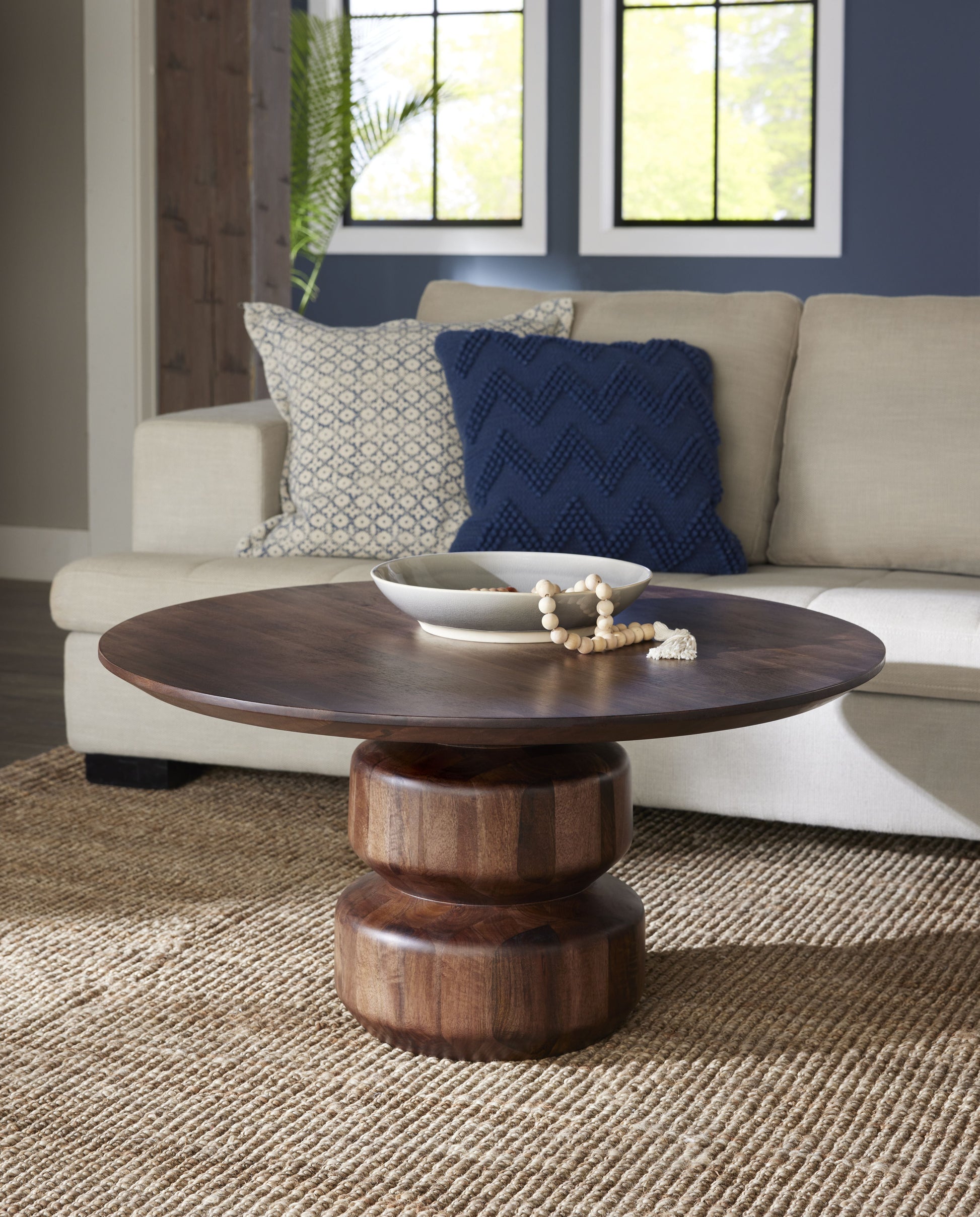 Virton Solid Wood Round Coffee Table in Smoked Brown - What A Room