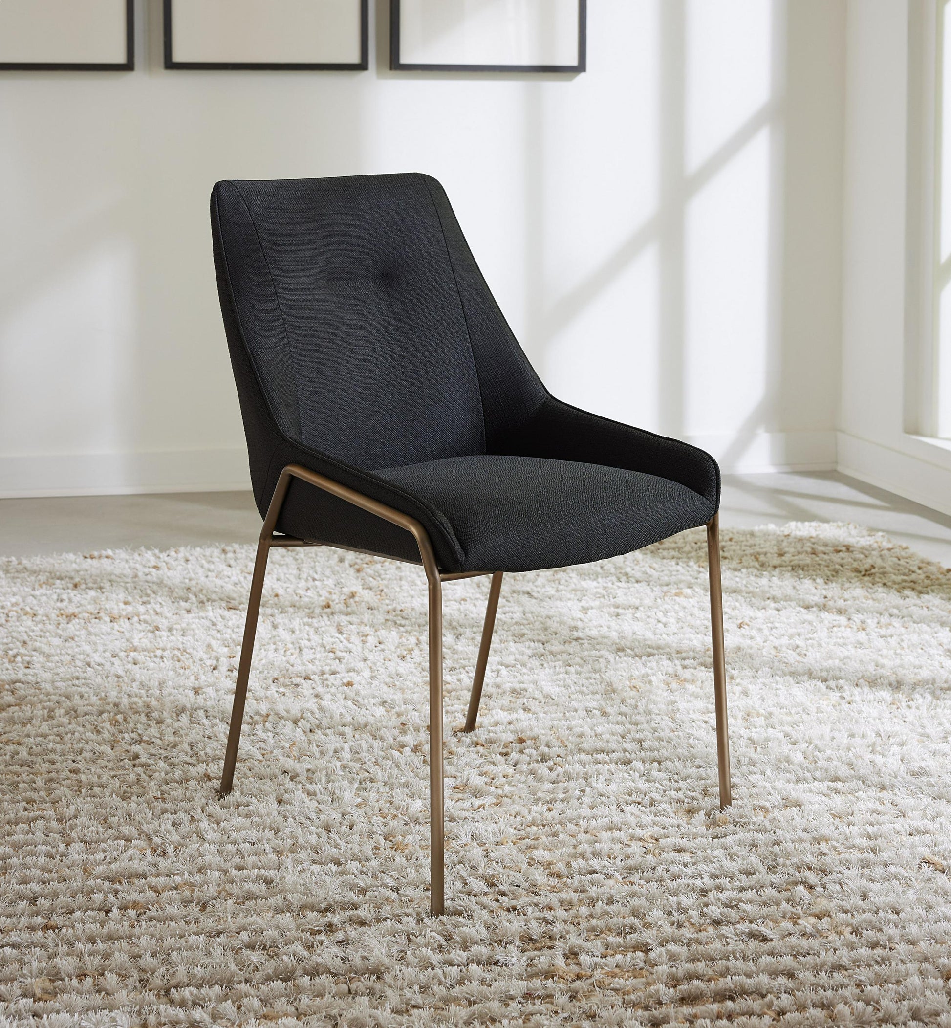 Cyrus Upholstered Dining Chair in Coal Fabric and Brushed Bronze Metal (Set of 2) - What A Room