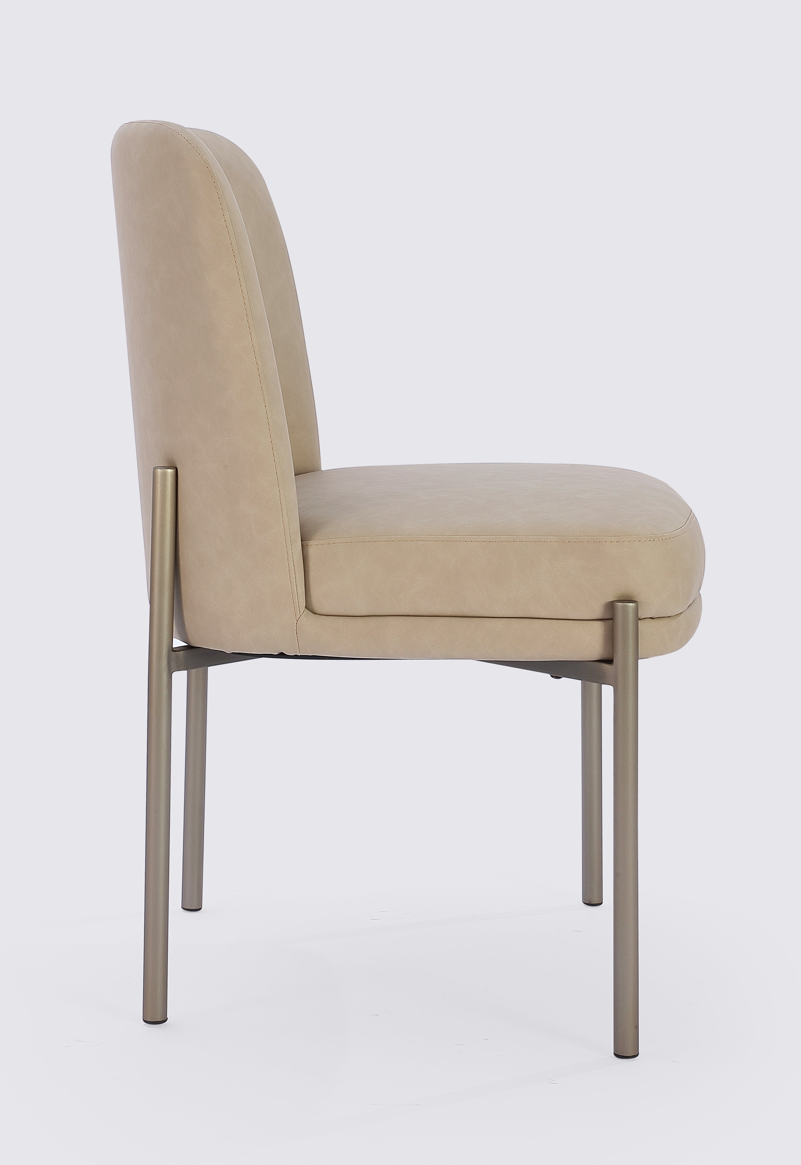 Dion Upholstered Dining Chair in Camel Synthetic Leather and Brushed Nickel Metal (Set of 2)