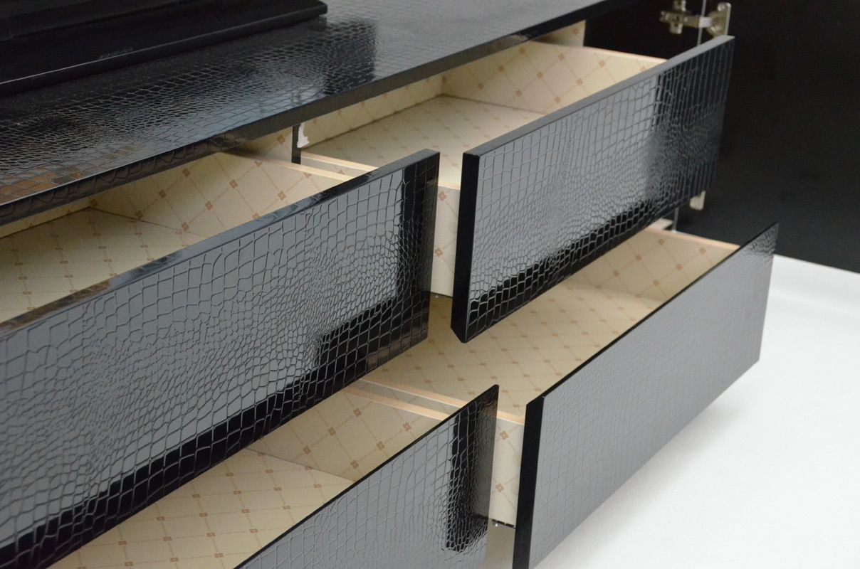 A&X Skyline Modern Black Crocodile Lacquer TV Unit