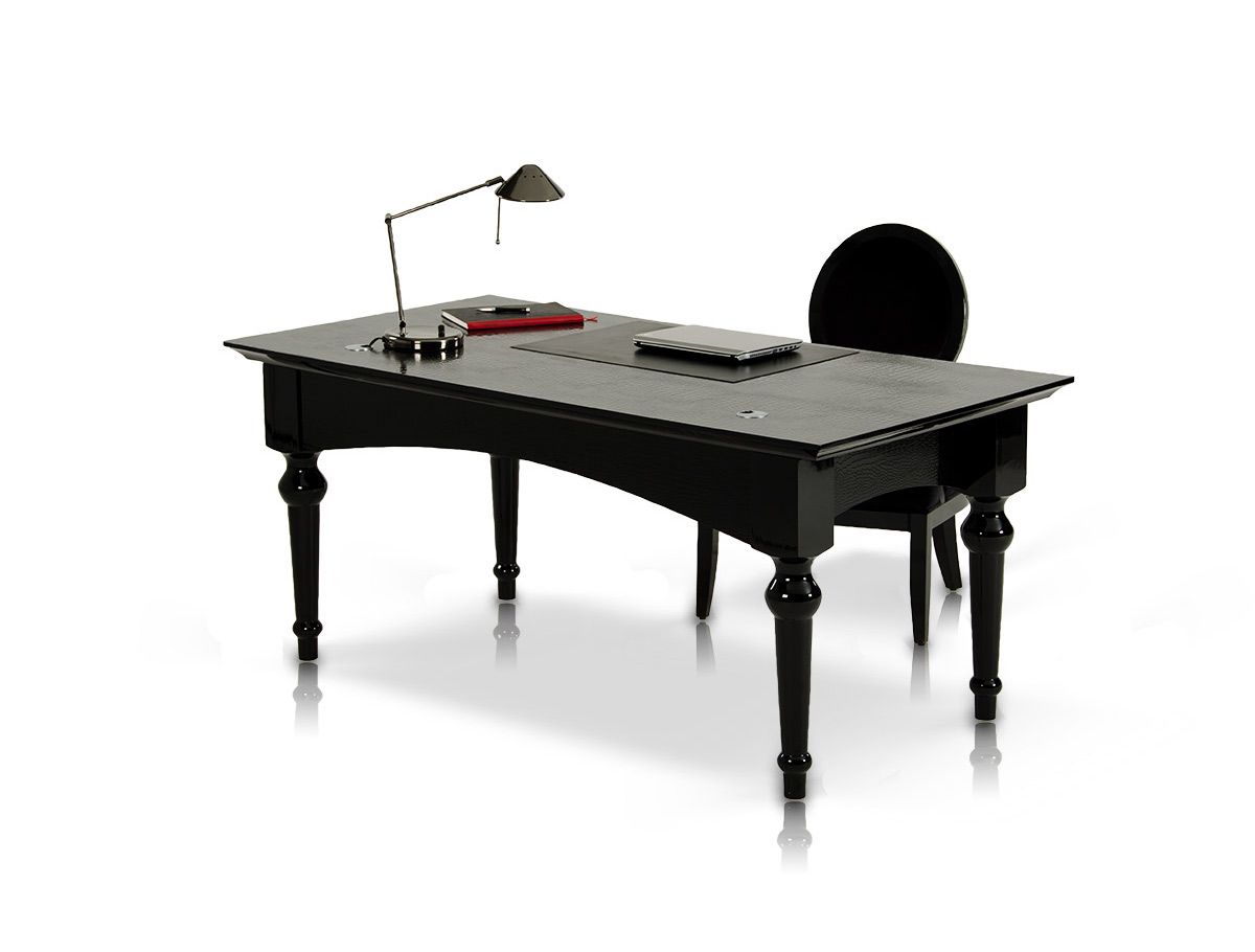 A&X Ambassador Transitional Black Crocodile Lacquer Office Desk