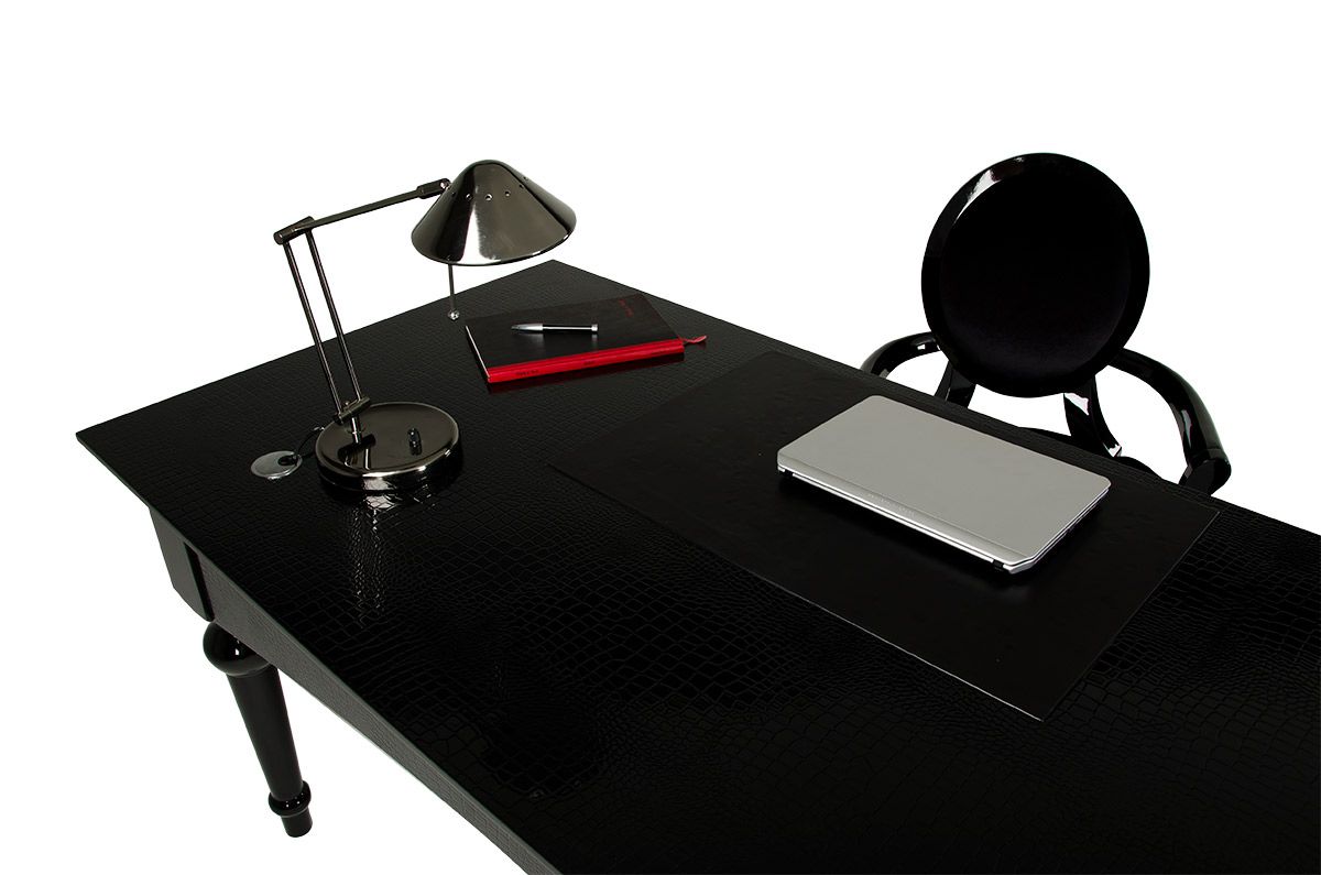 A&X Ambassador Transitional Black Crocodile Lacquer Office Desk