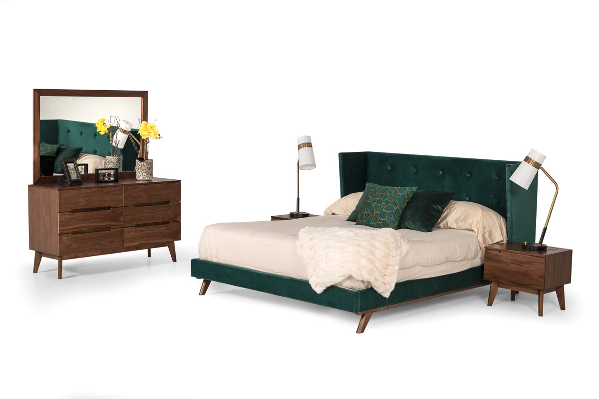 Nova Domus Durango Modern Green Fabric & Walnut Bed - What A Room