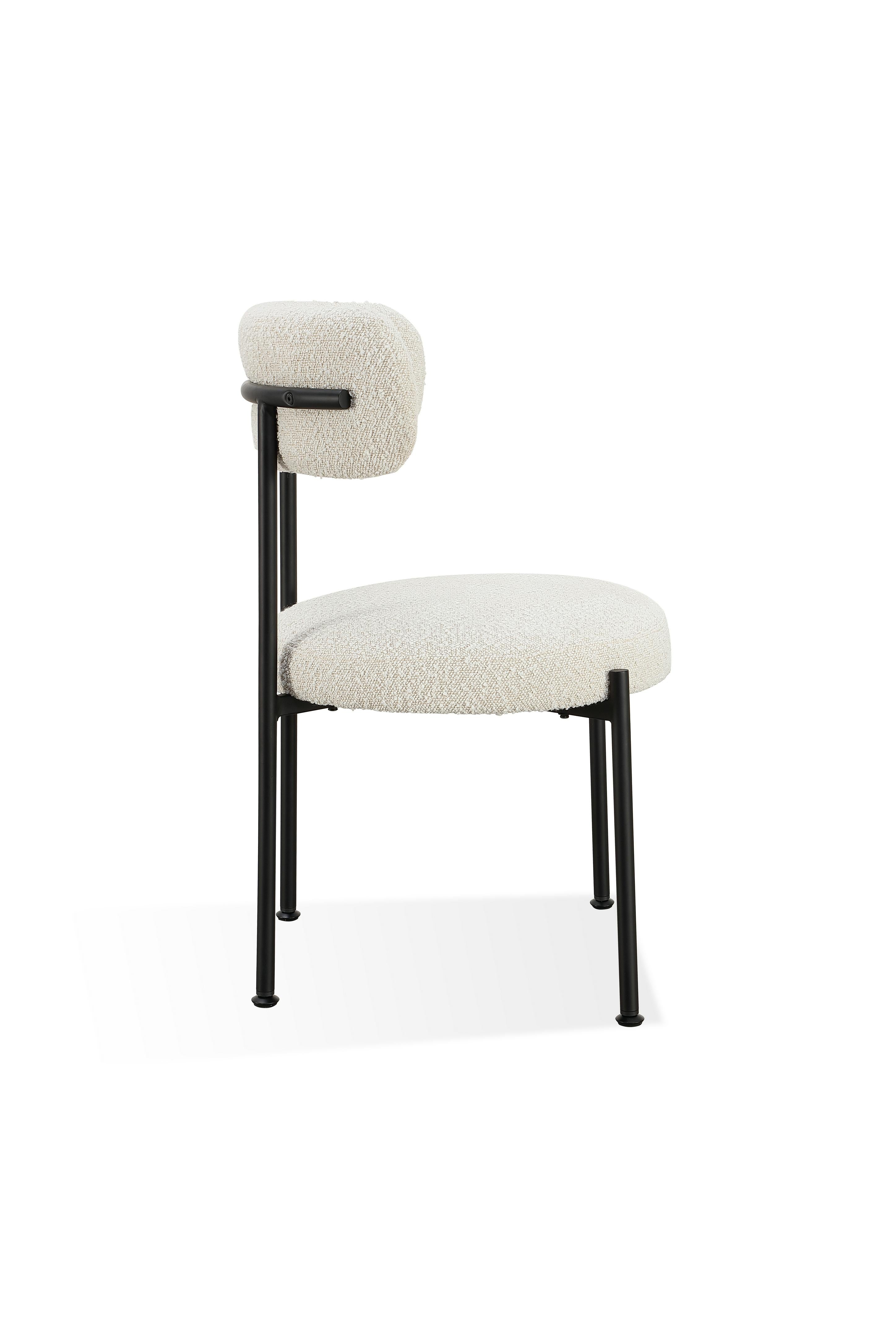 Aere Boucle Upholstered Metal Leg Dining Chair in Ivory and Black (Set of 2)
