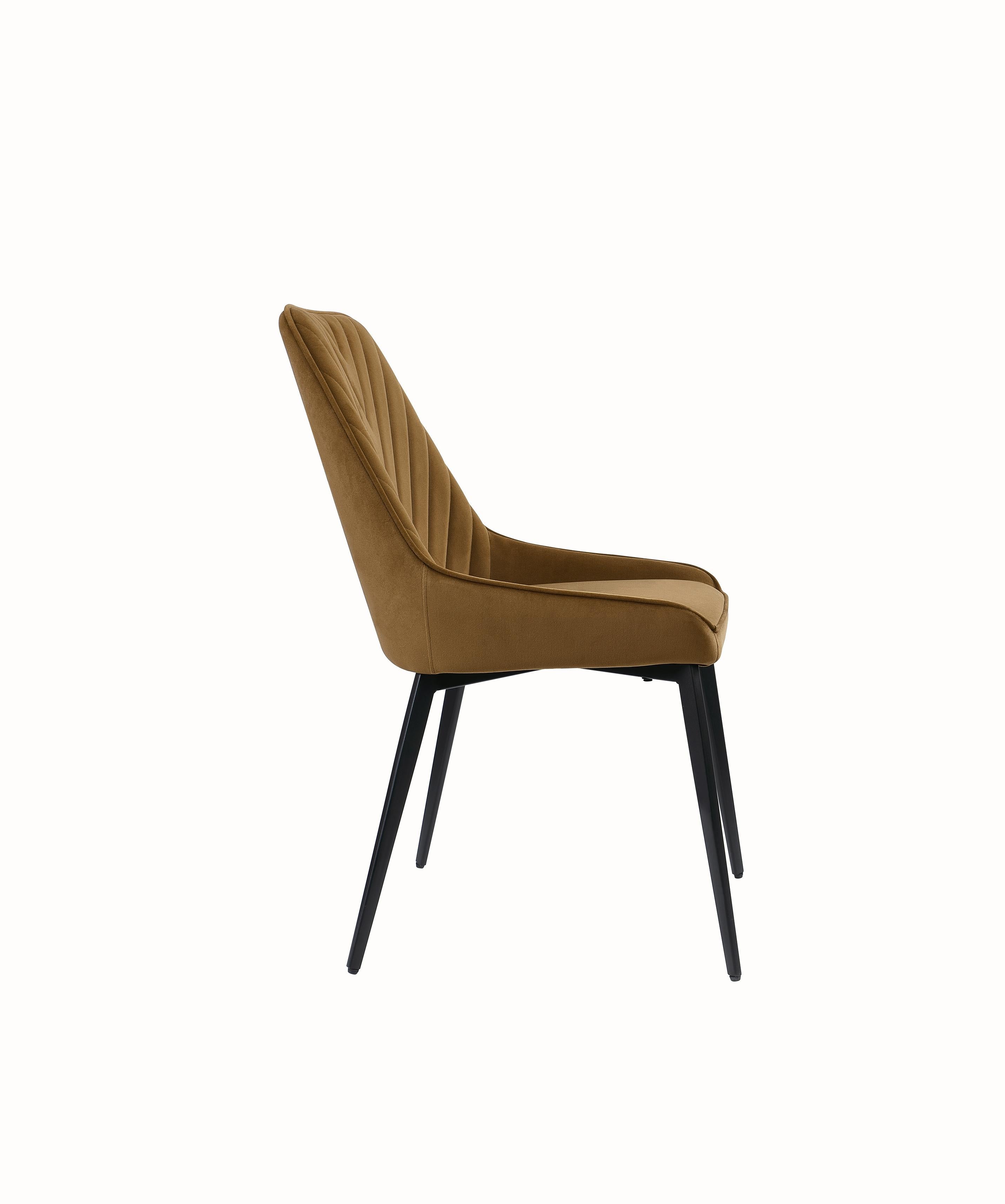 Lucia Upholstered Dining Chair in Cognac Velvet and Black Metal (Set of 2)
