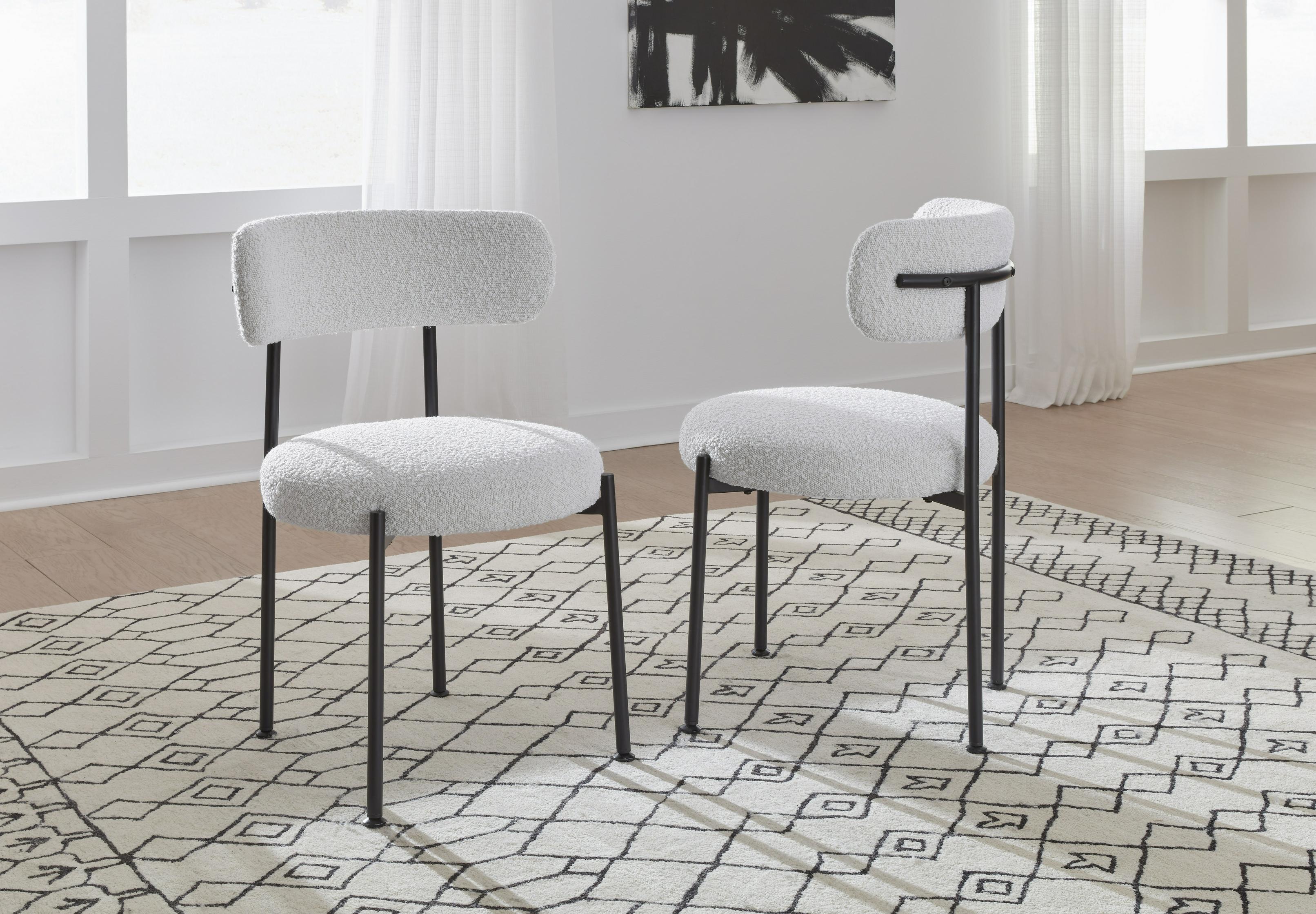 Aere Boucle Upholstered Metal Leg Dining Chair in Ivory and Black (Set of 2)