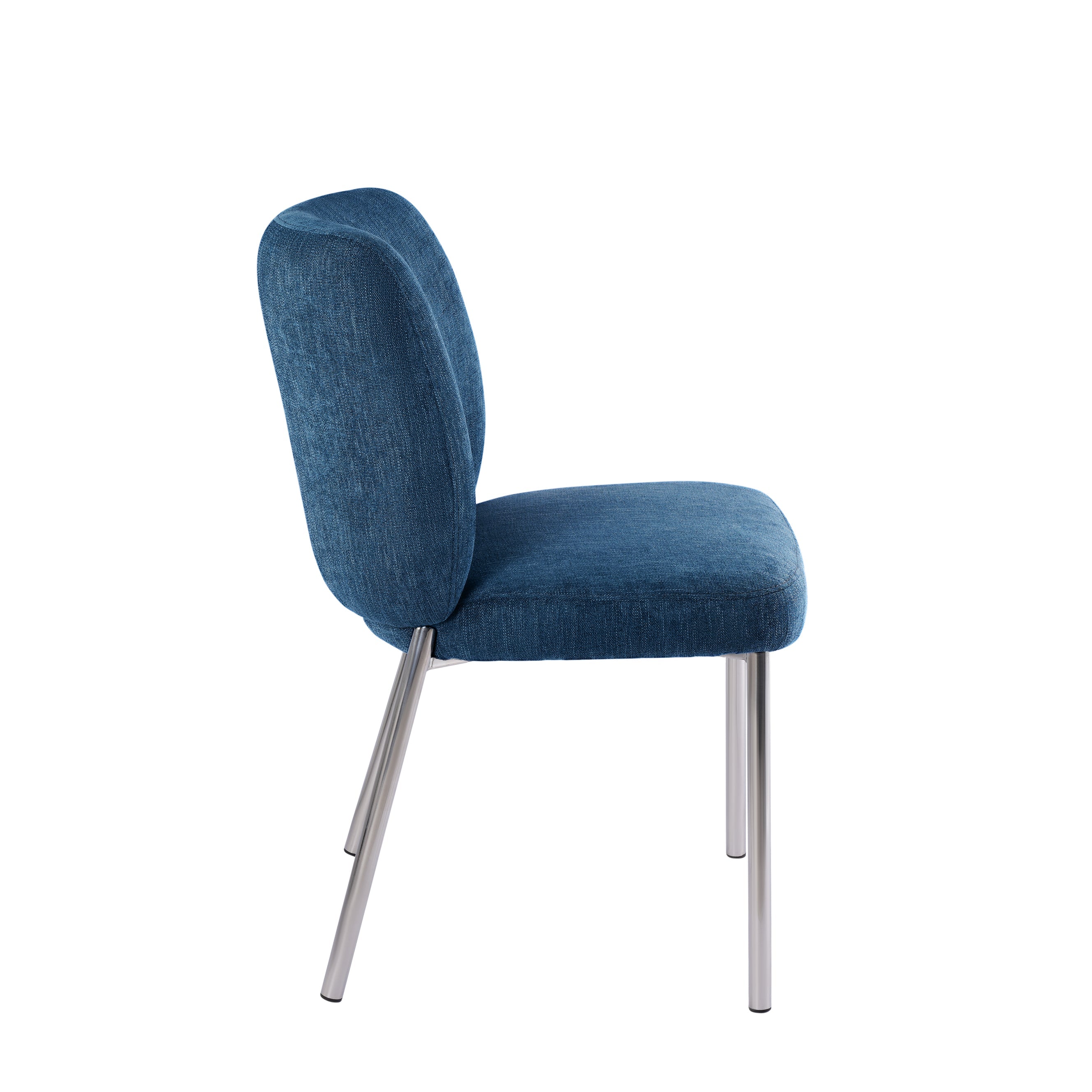 Fomo Chenille-upholstered Stainless Steel Base Dining Chair in Azure (Set of 2)