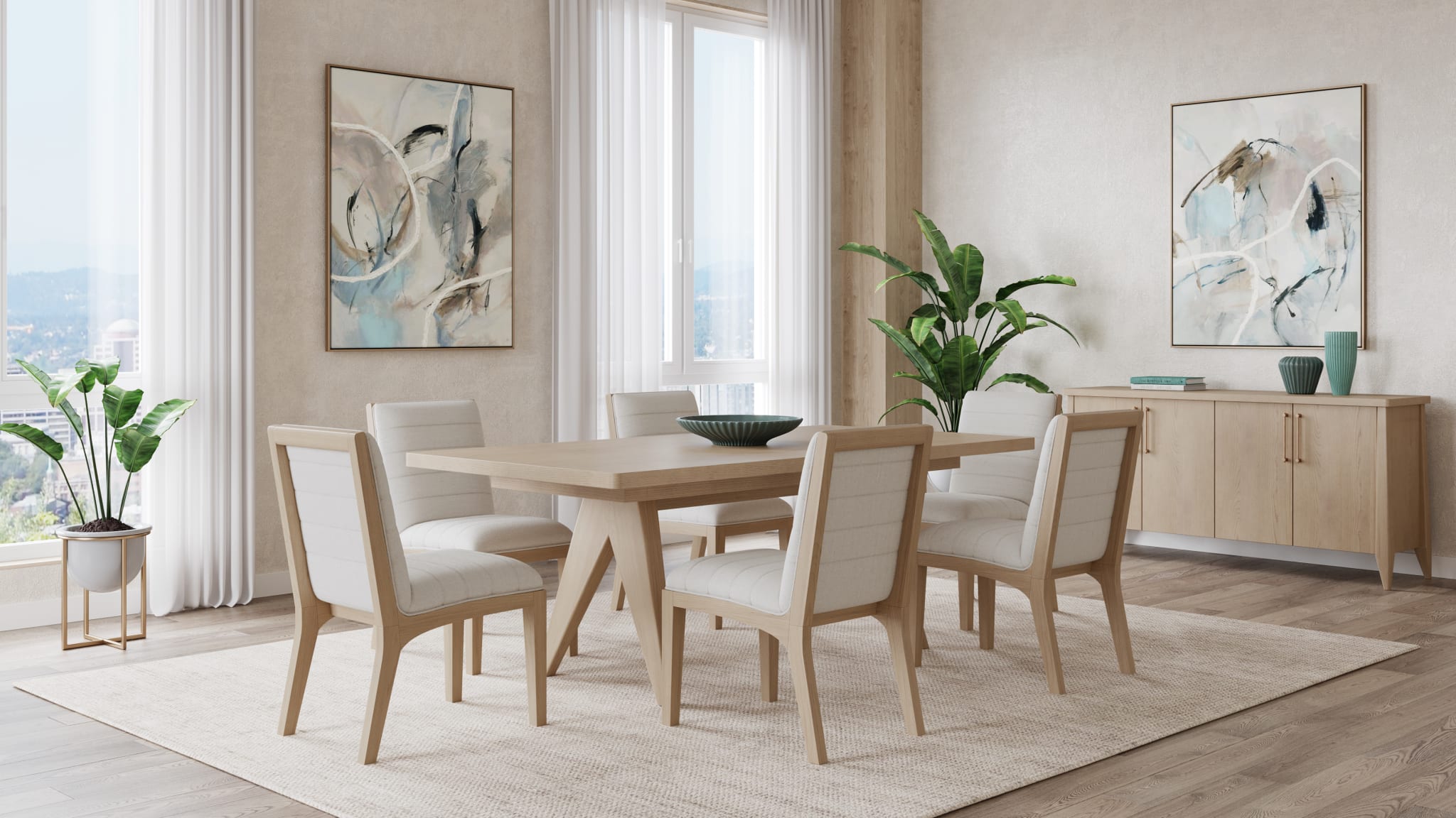 Sumire Solid Wood Dining Chair in Ginger and Natural Linen (Set of 2)