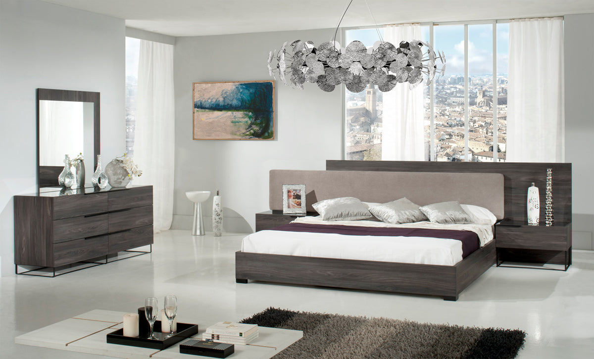Nova Domus Enzo Italian Modern Grey Oak & Fabric Bed w/ Nightstands - What A Room