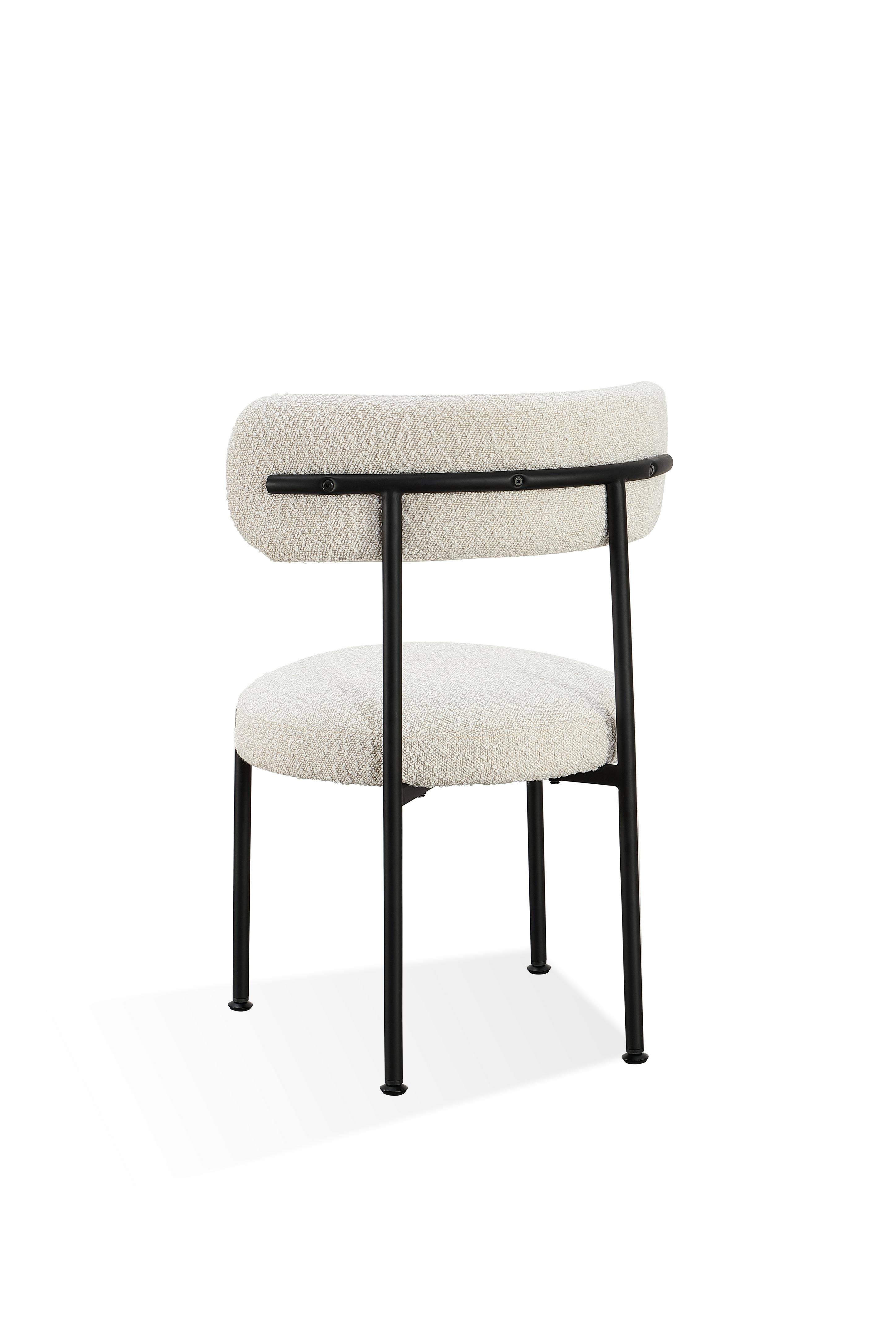 Aere Boucle Upholstered Metal Leg Dining Chair in Ivory and Black (Set of 2)