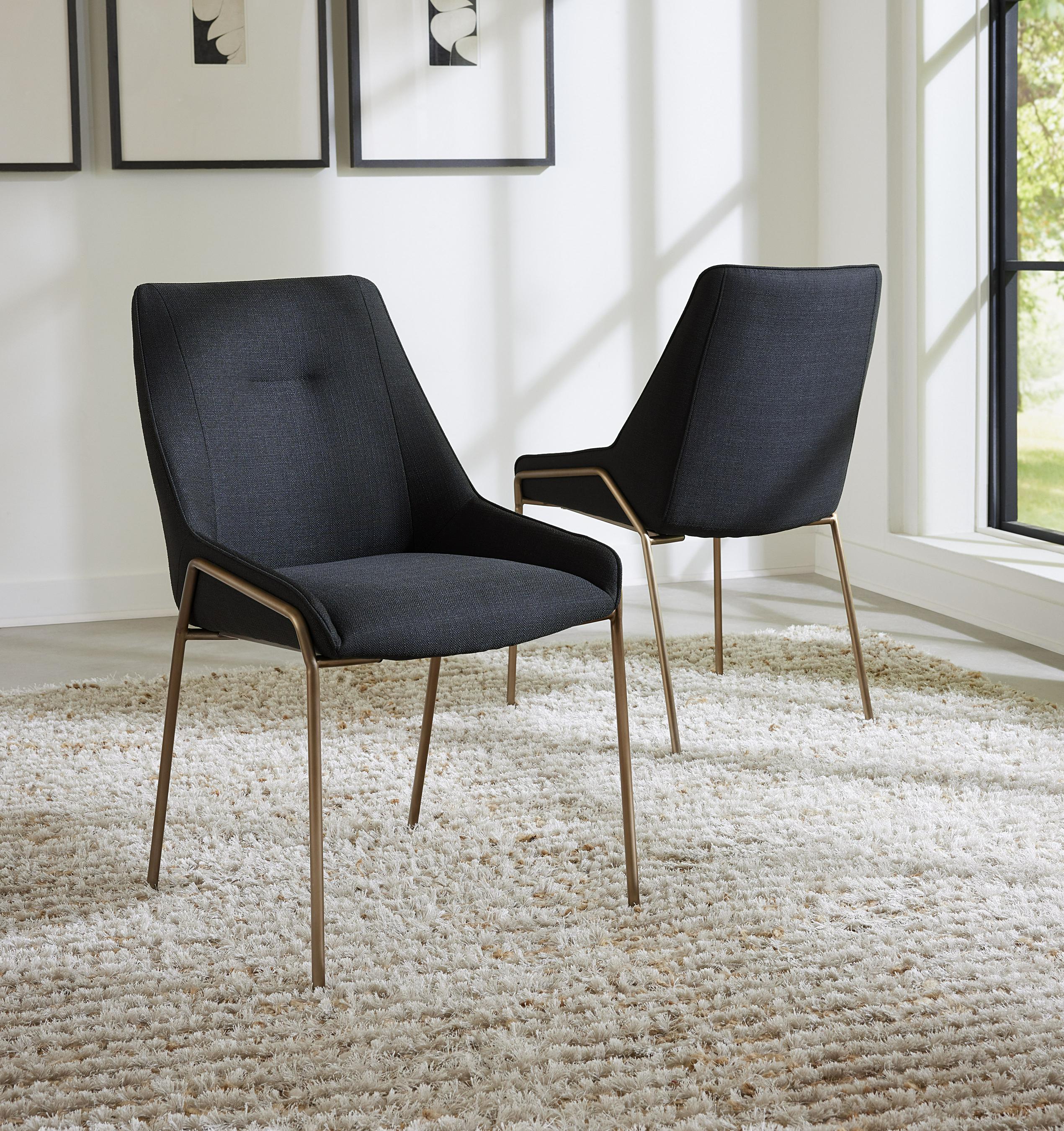 Cyrus Upholstered Dining Chair in Coal Fabric and Brushed Bronze Metal (Set of 2)