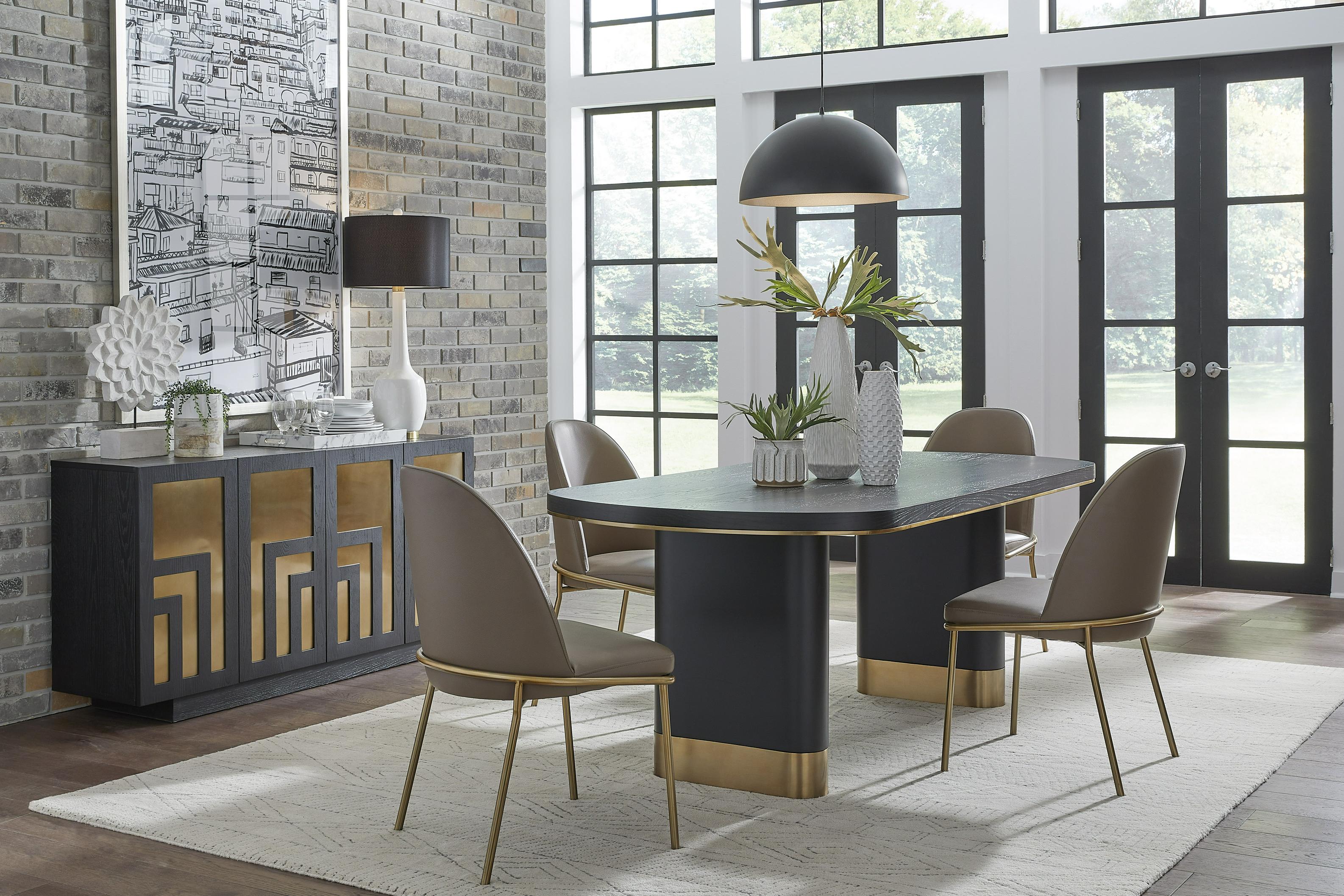 Doheny Leather Upholstered Metal Leg Dining Chair in Boots and Brass (Set of 2) - What A Room