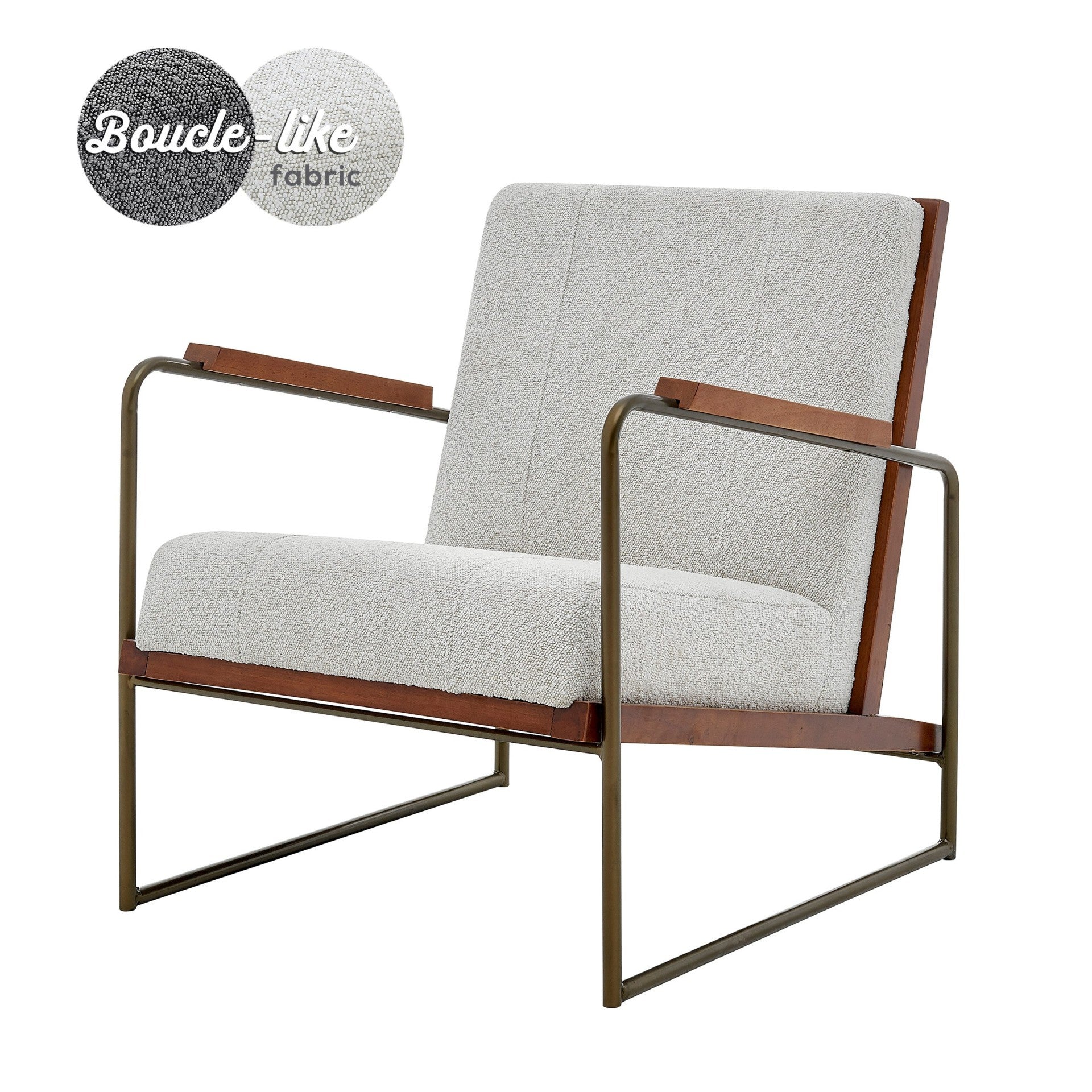 MCM Light Grey Damian Fabric Accent Arm Chair Tubular Bronze Finish Steel Legs